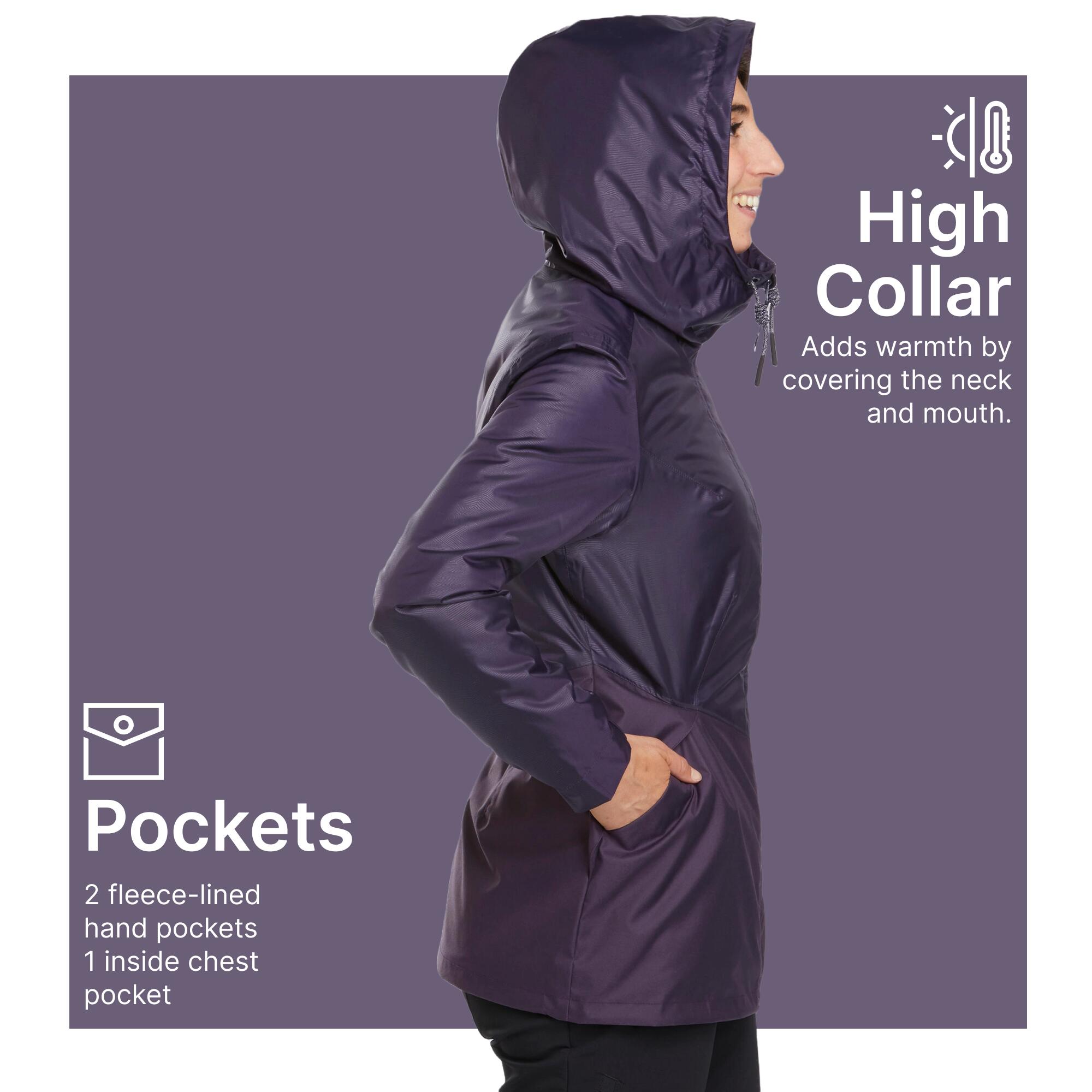Women’s waterproof hiking jacket -5°C NH100 - Purple
