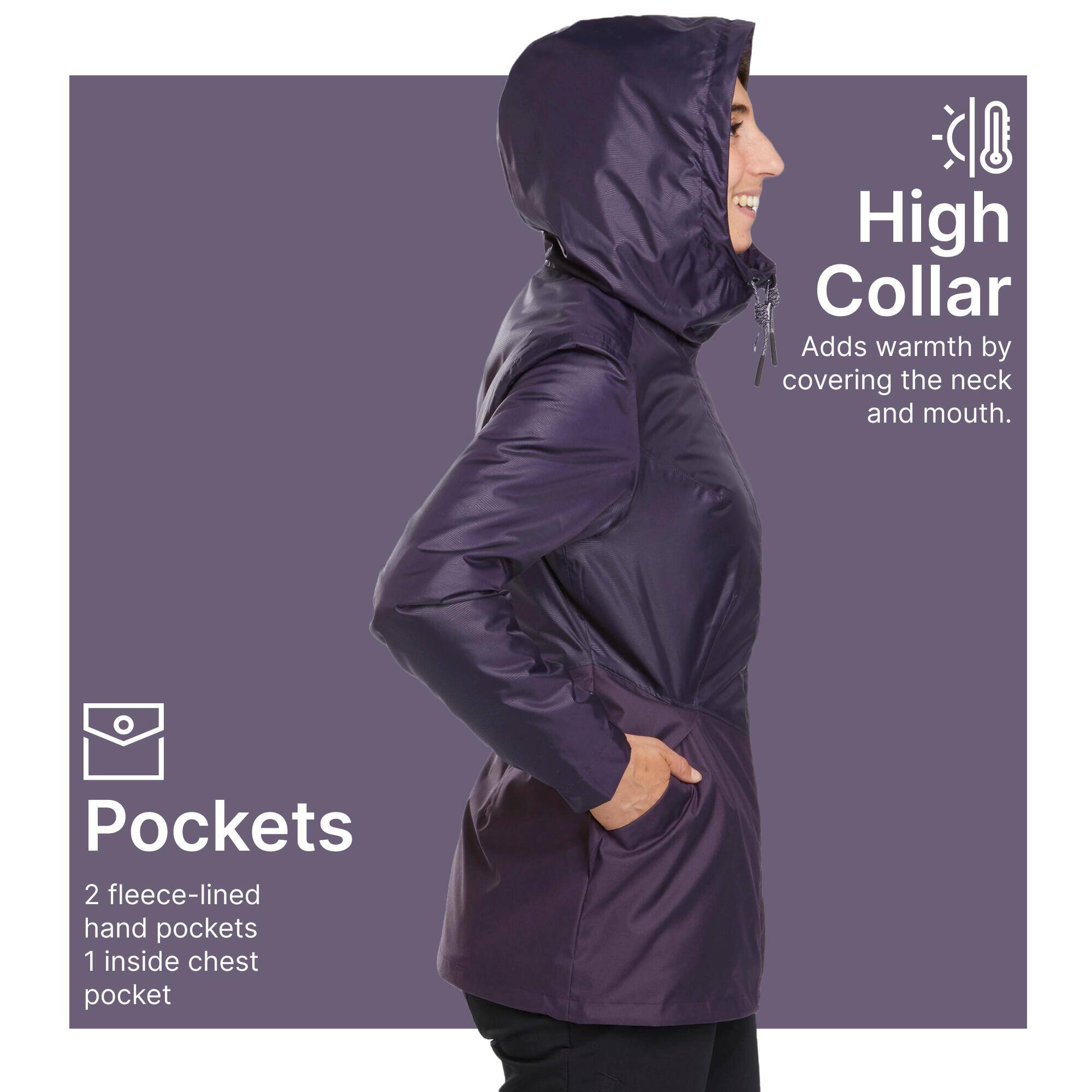 Women’s waterproof hiking jacket -5°C NH100 - Purple -  5