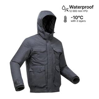 Men Winter Snow Bomber Jacket - Padded & Waterproof Upto -10°C - Black