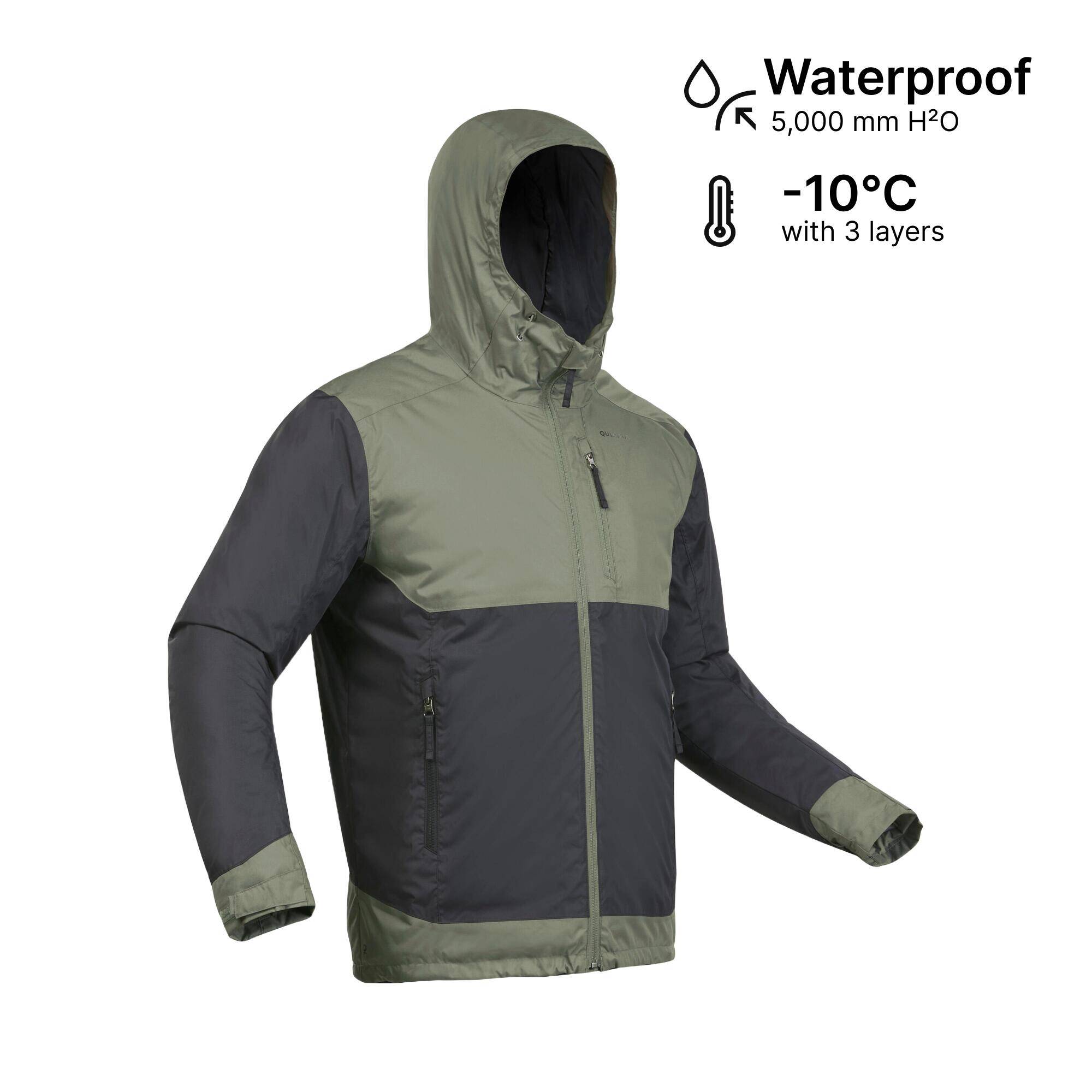 Men’s Waterproof Winter Hiking Jacket Comfortable Upto-10°C - NH500 Warm Green -  2