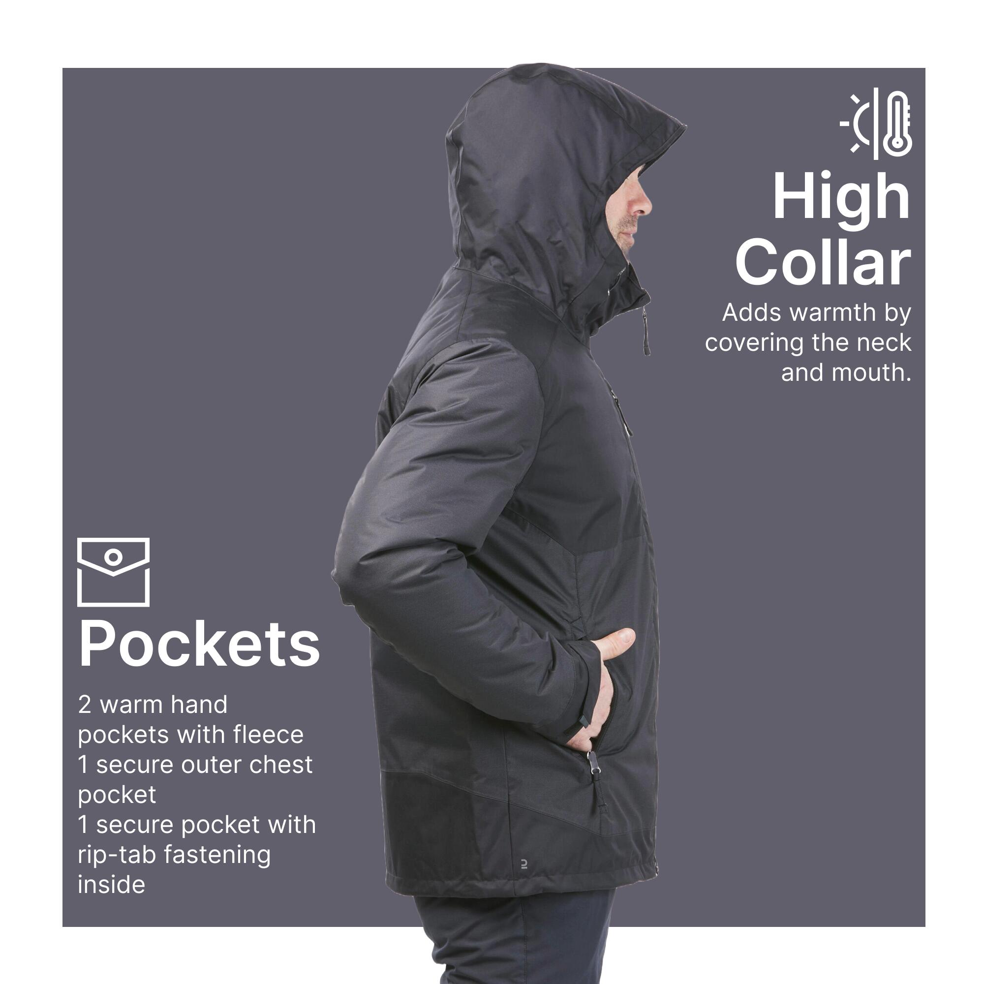 Chamarra de senderismo hasta -10 °C impermeable negra para hombre NH500 8/18