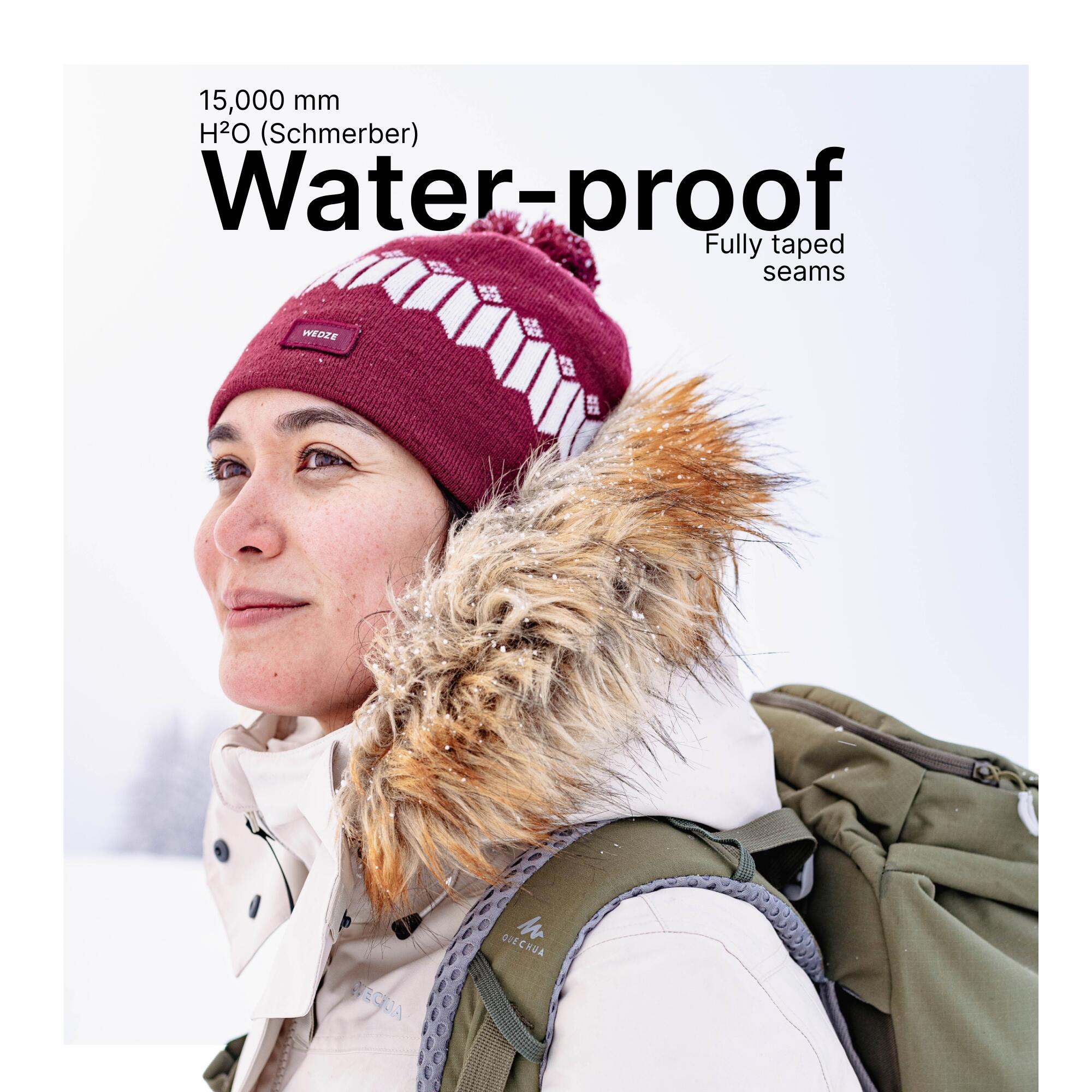 Women Hiking Waterproof Parka Jacket, Removable Fur Hood -20�C, NH900 - Beige