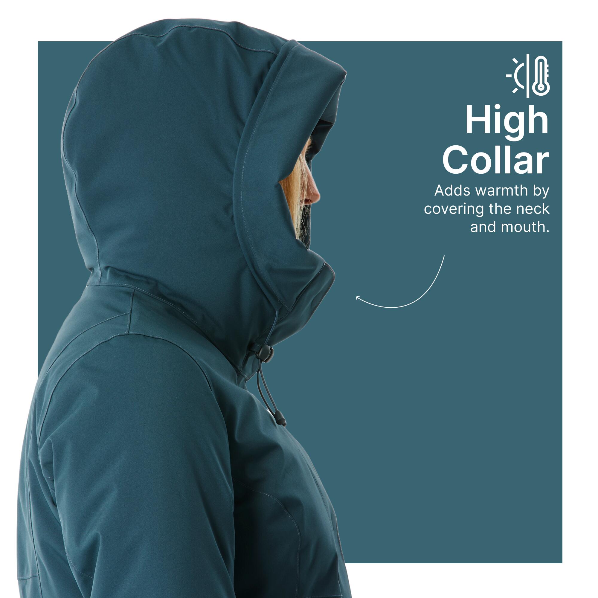 Women Hiking Adjustable Waterproof Parka Jacket Hooded Warm Upto -10�C, NH900 - Abyss green