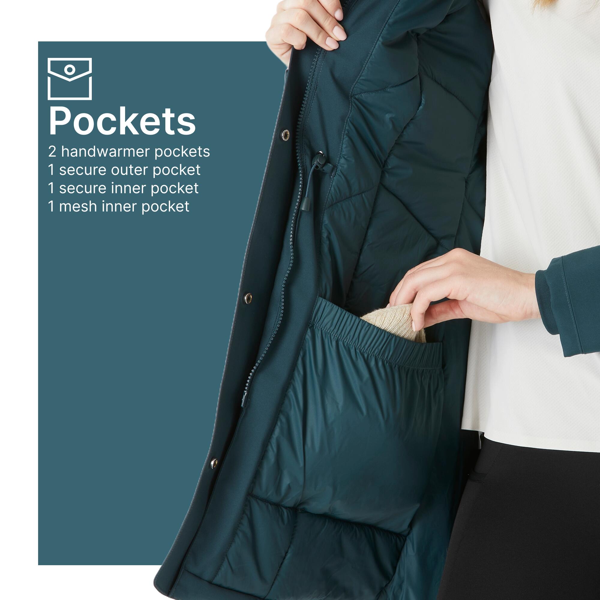 Women Hiking Adjustable Waterproof Parka Jacket Hooded Warm Upto -10�C, NH900 - Abyss green