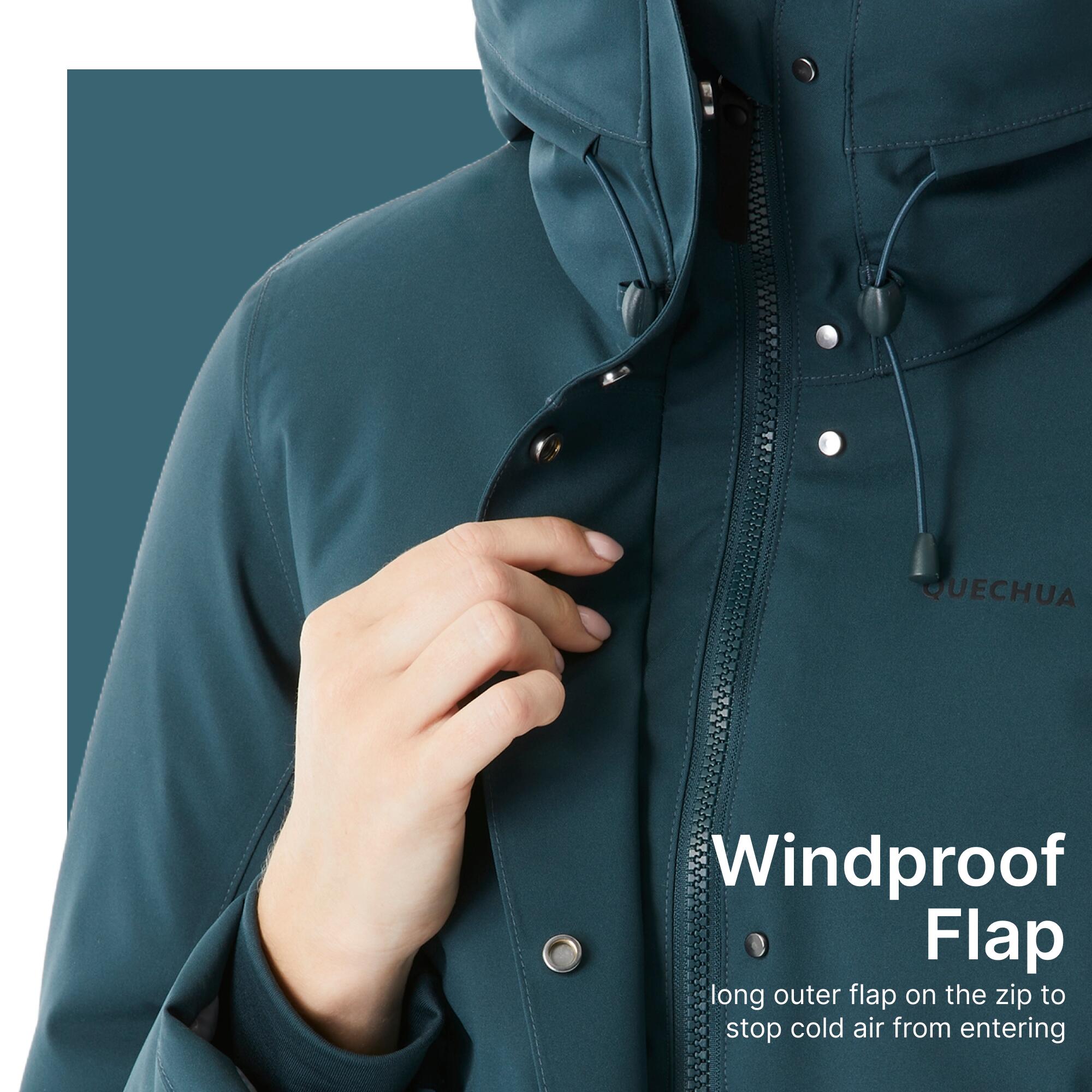 Women Hiking Adjustable Waterproof Parka Jacket Hooded Warm Upto -10�C, NH900 - Abyss green