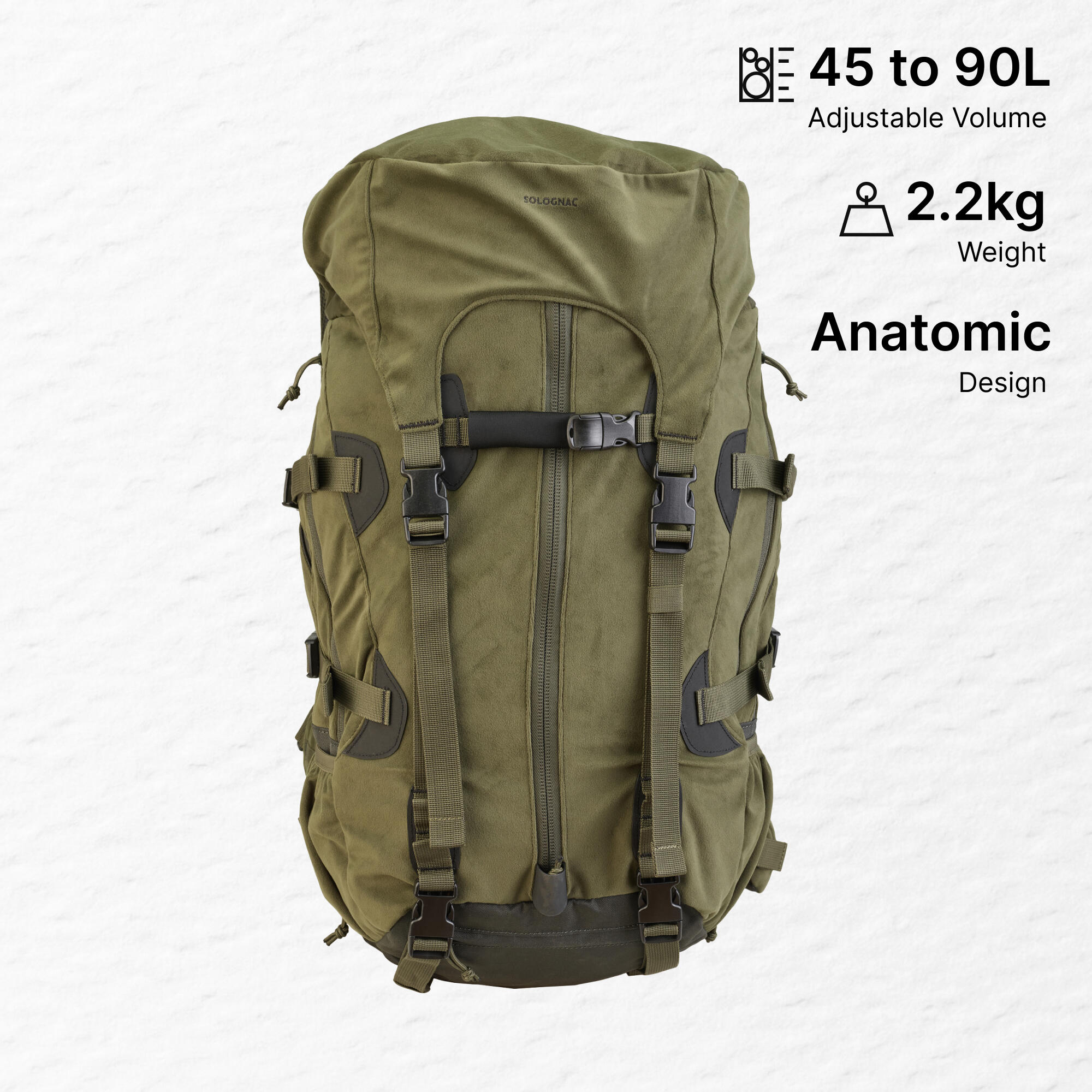 solognac Wildlife Outdoor Backpack 45 to 90 Litre Adjustable - Green-picture-39