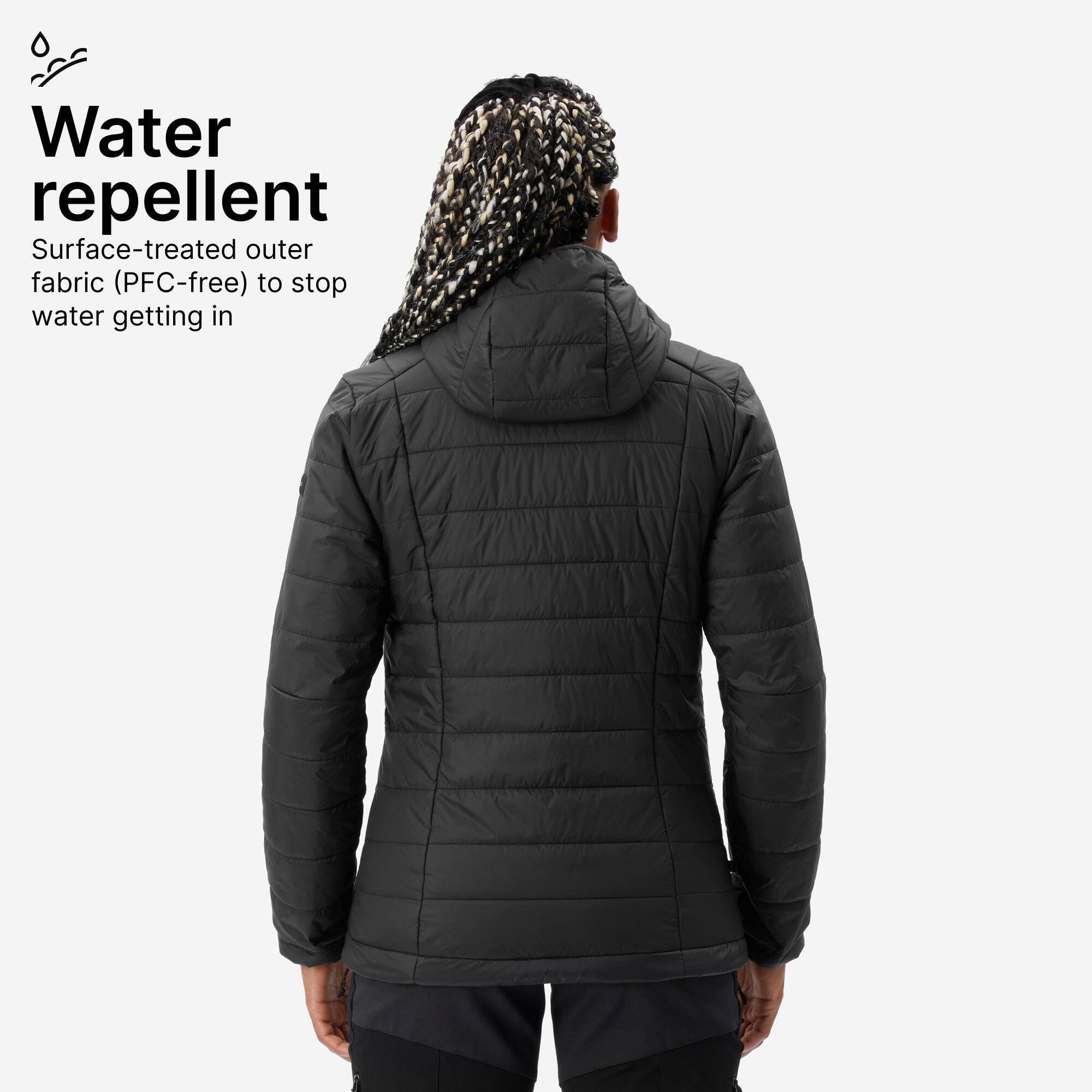 Wattierte Trekking-Jacke Synthetik mit Kapuze Damen, MT100 schwarz 17/20