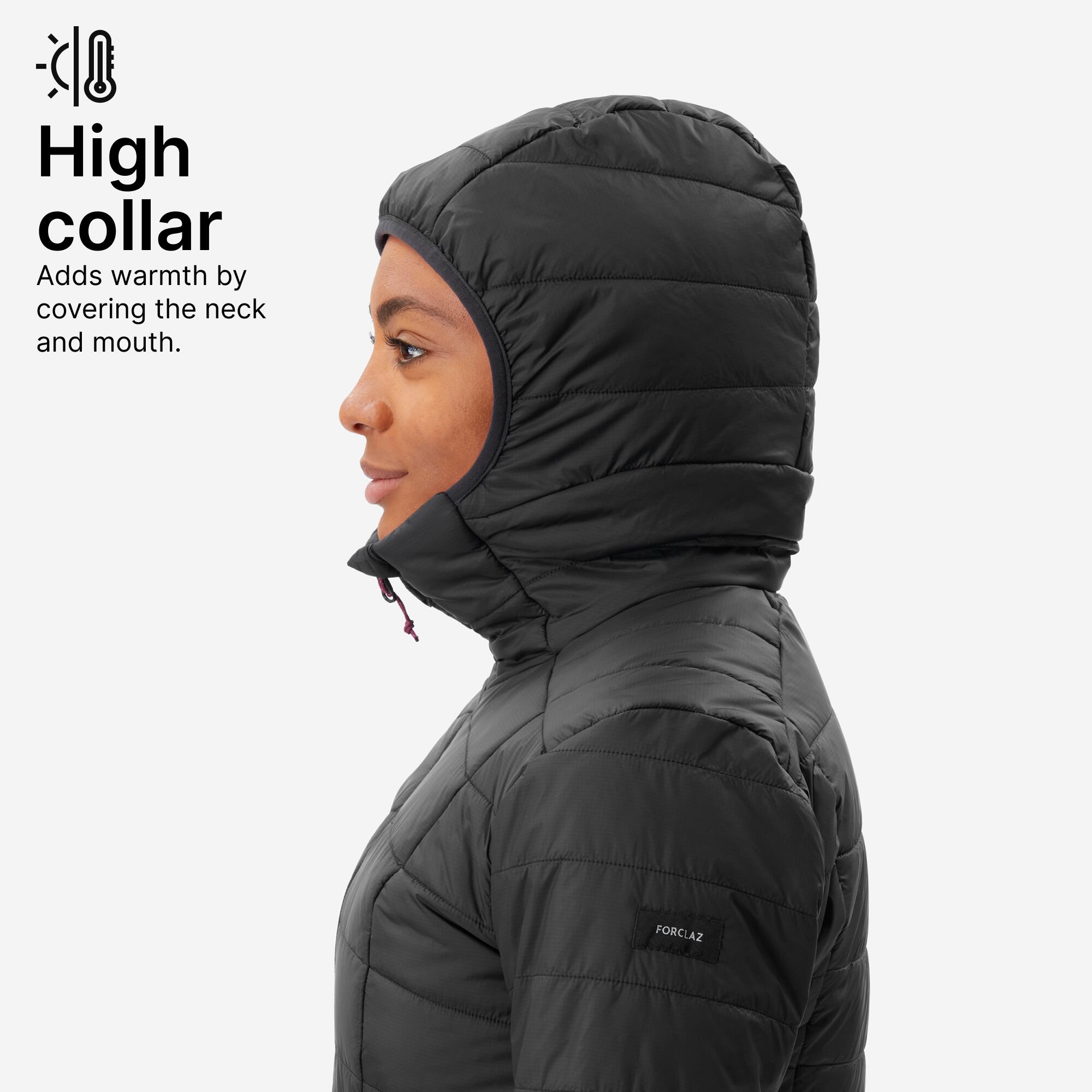 Women Warm Puffer Jacket with hood for mountain trekking- MT100 -5°C - Black