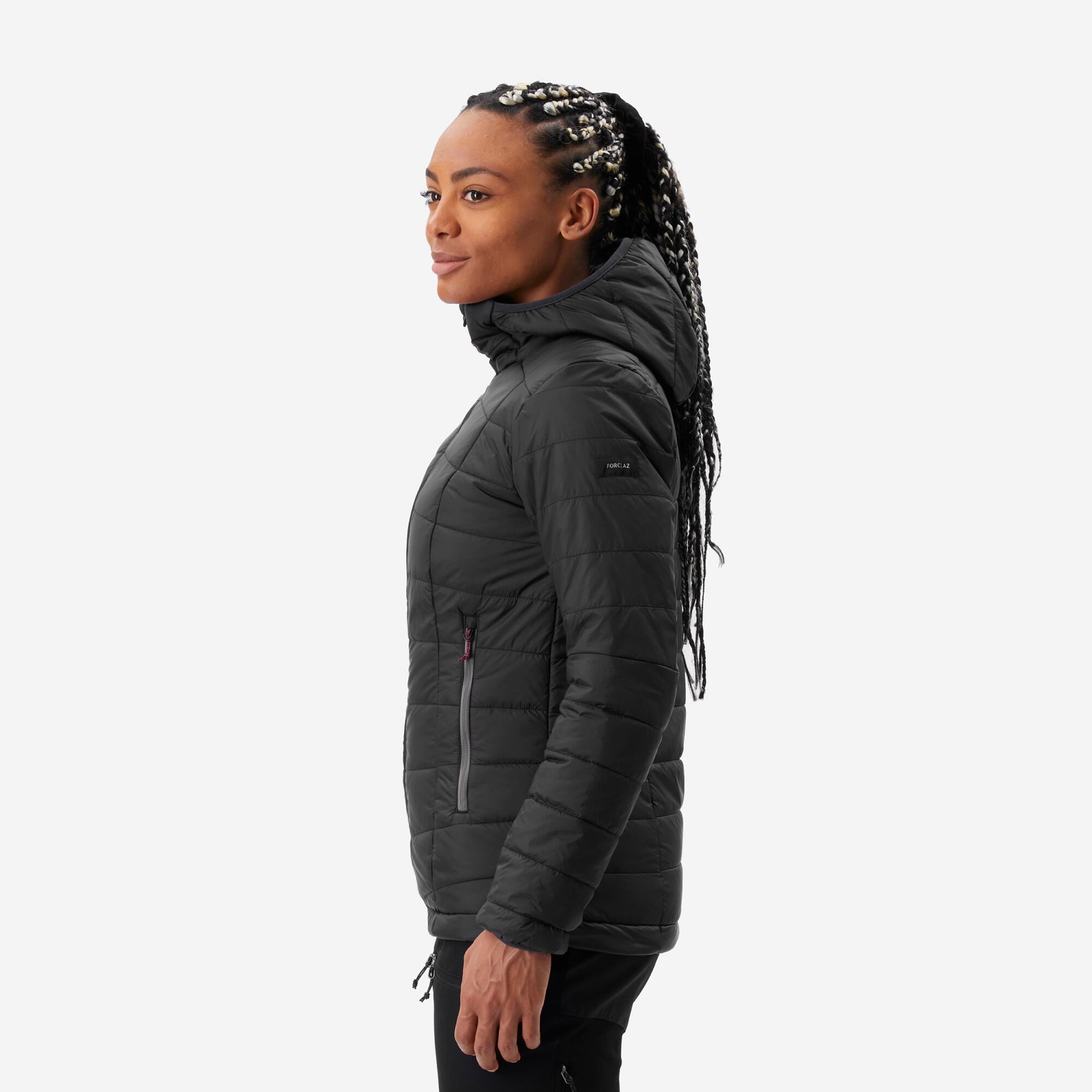 Women Warm Puffer Jacket with hood for mountain trekking- MT100 -5°C - Black