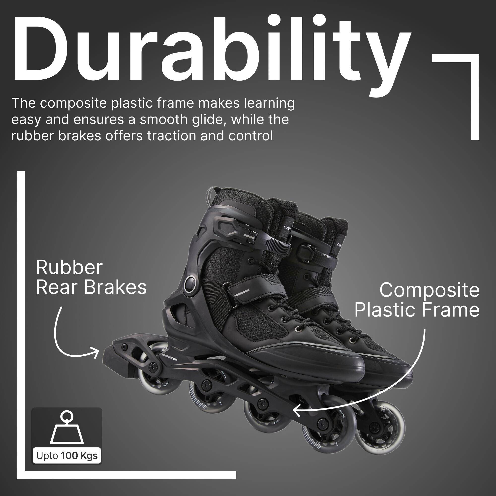 Adult Skating Shoes Inline Fit 100 Black -  4