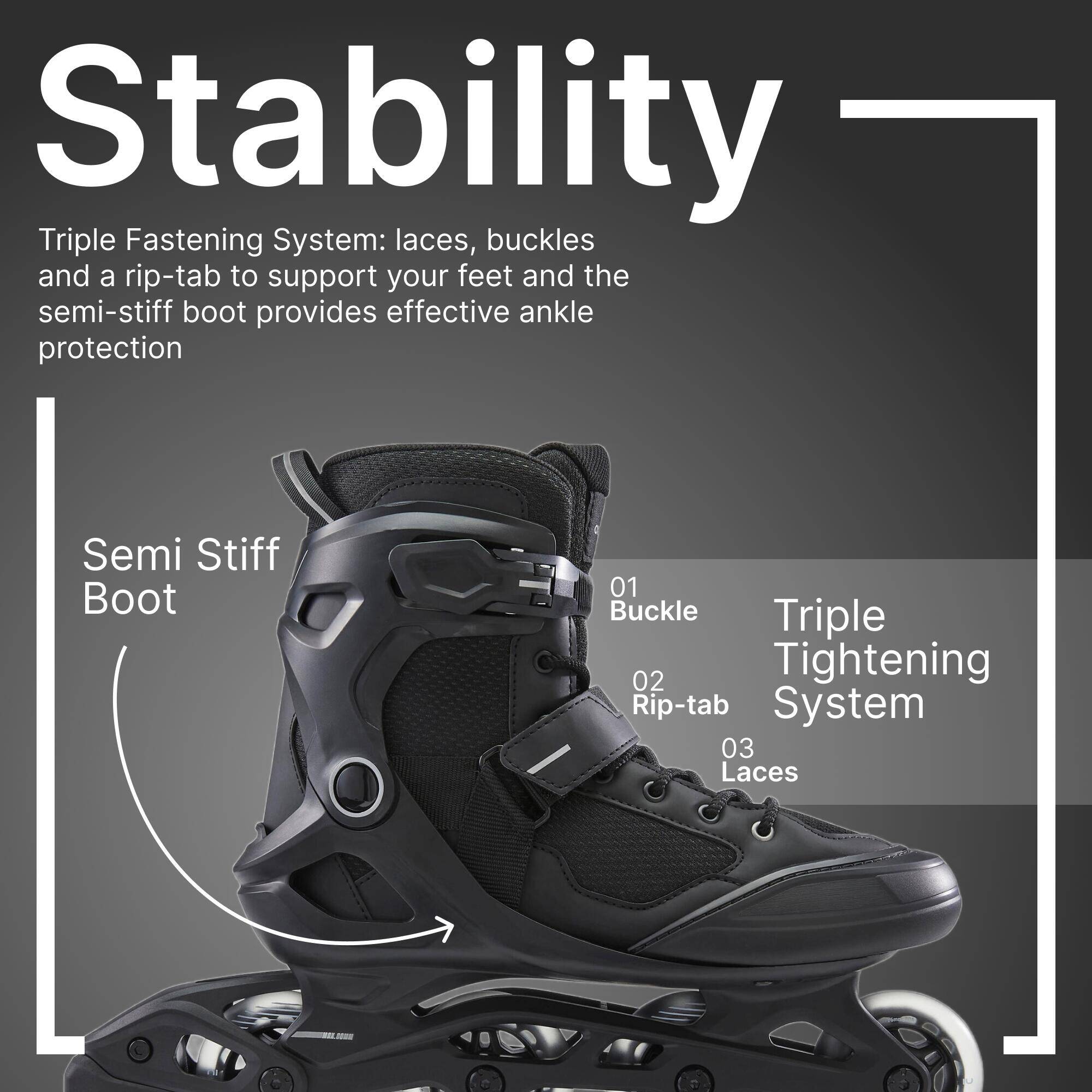 Adult Skating Shoes Inline Fit 100 Black -  3