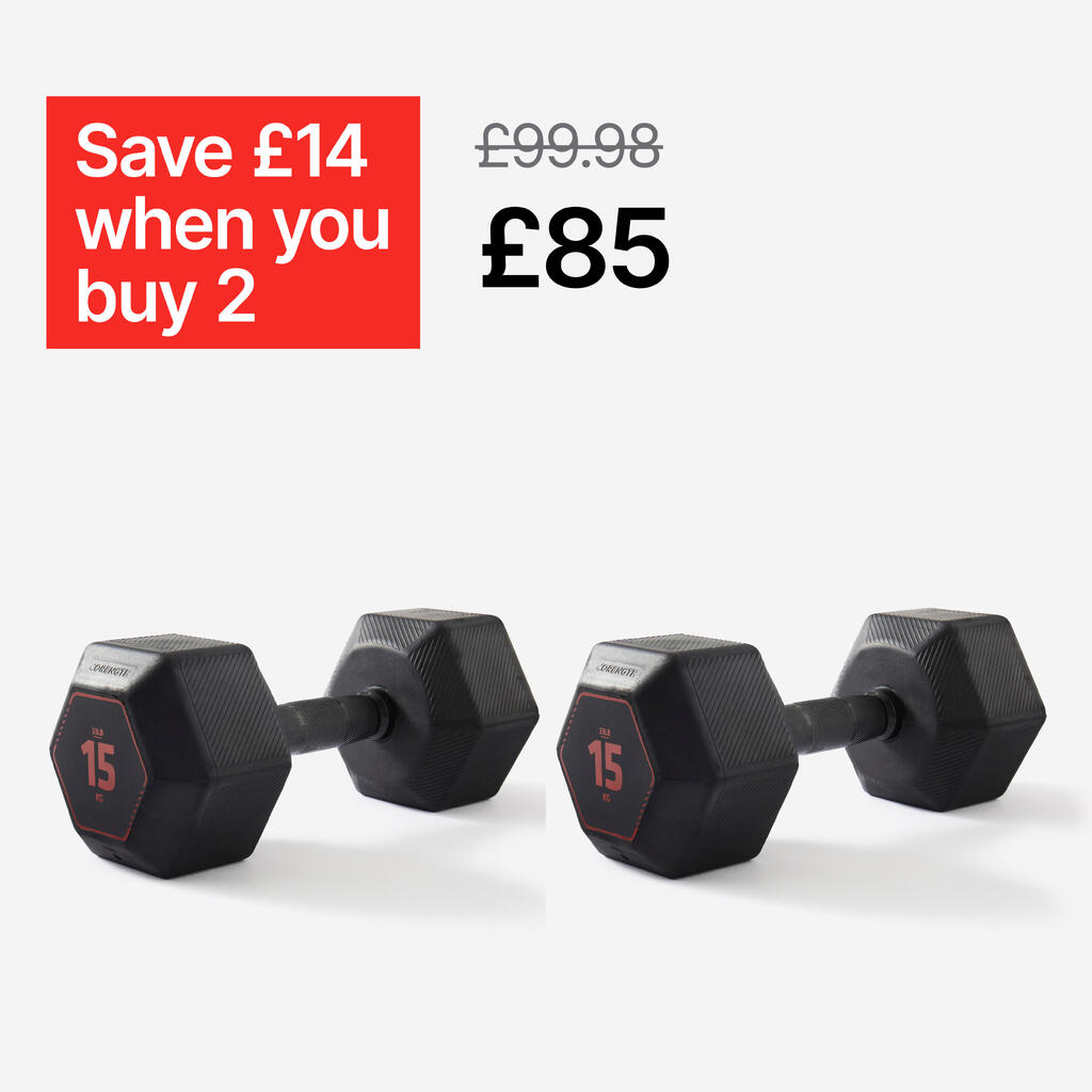 Cross Training and Weight Training Hex Dumbbells 15 kg - Black