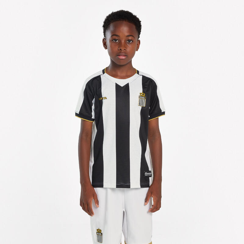 Thuisshirt Royal Charleroi SC 24/25 kinderen wit met zwarte strepen