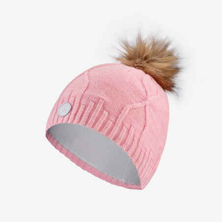 Adult Virgin Fur Cable-knit Hat - Pink