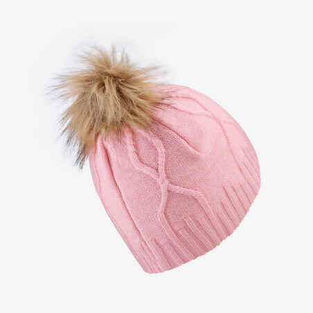 Adult Virgin Fur Cable-knit Hat - Pink