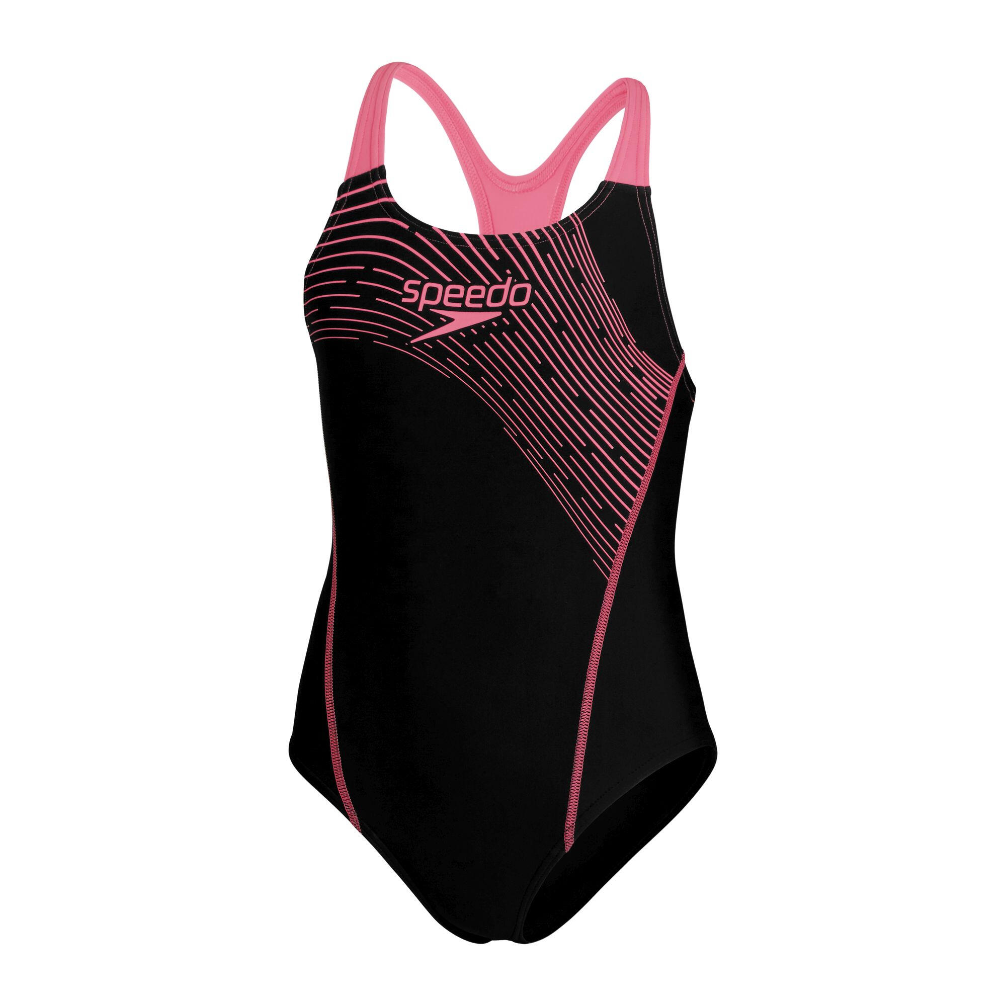 Speedo Girls Medley Logo Medalist One Piece - Black/Fandango Pink
