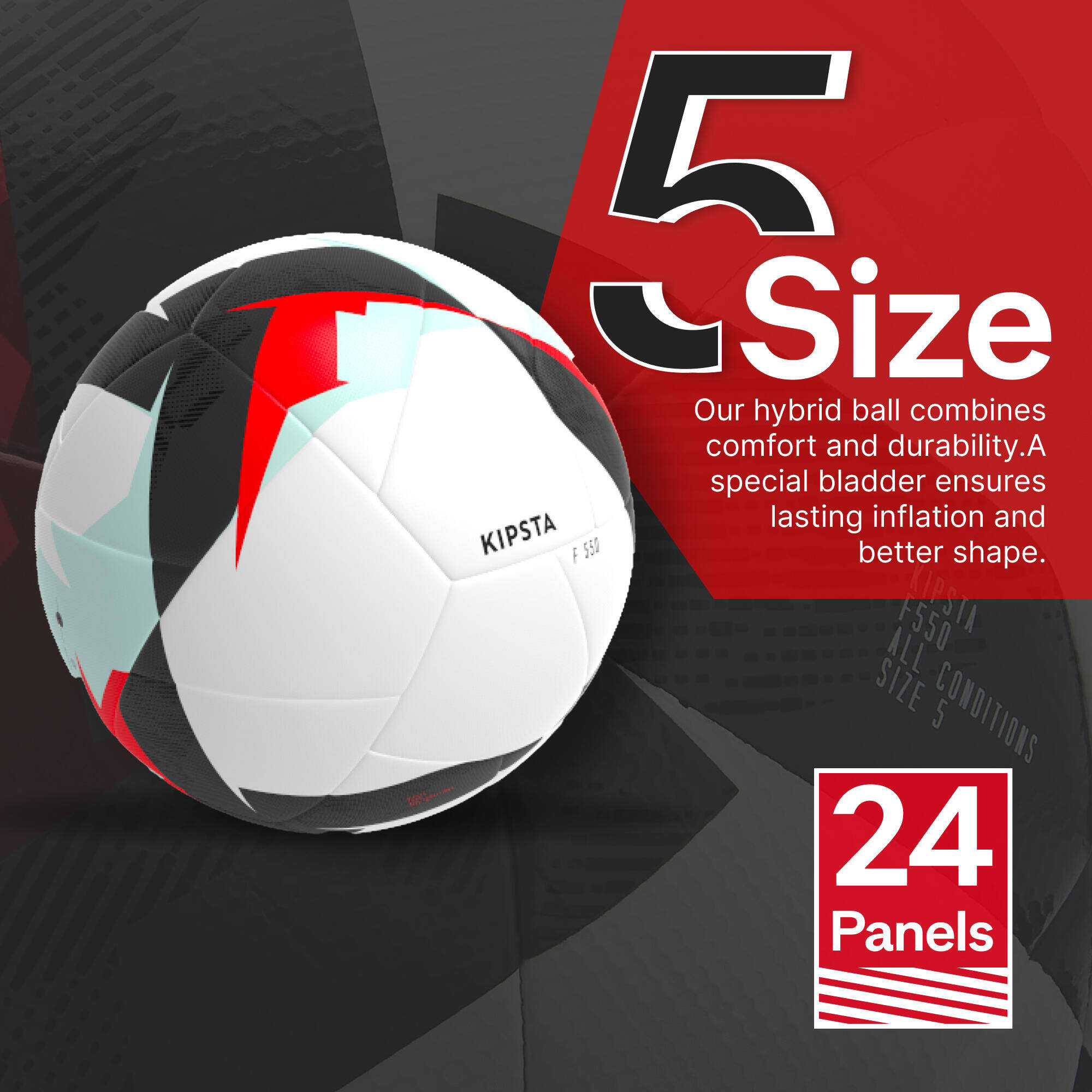 Football Ball Match Size 5 FIFA Basic F550 White Red -  2