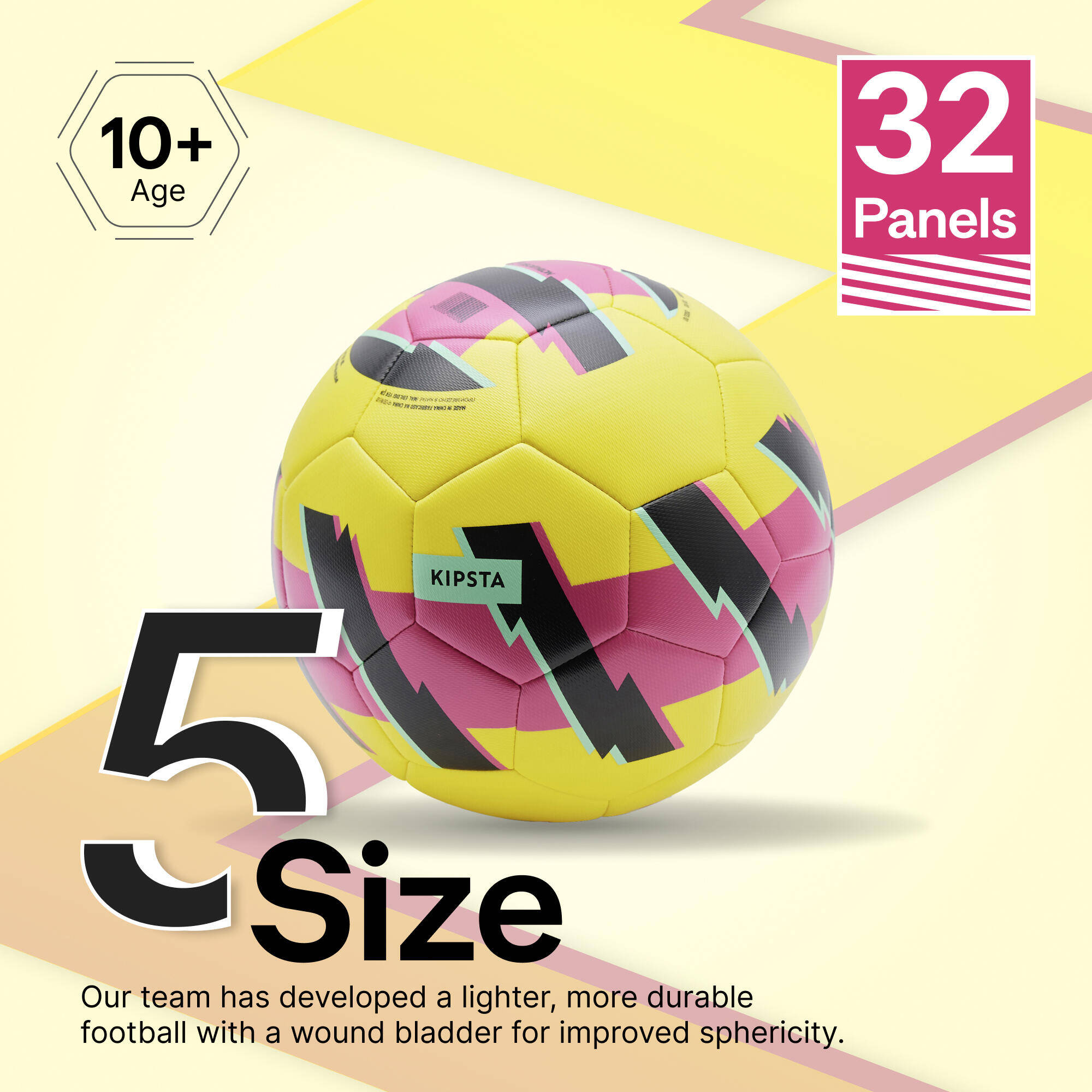 Football Kids Learning Ball Size 5 Yellow Pink -  2