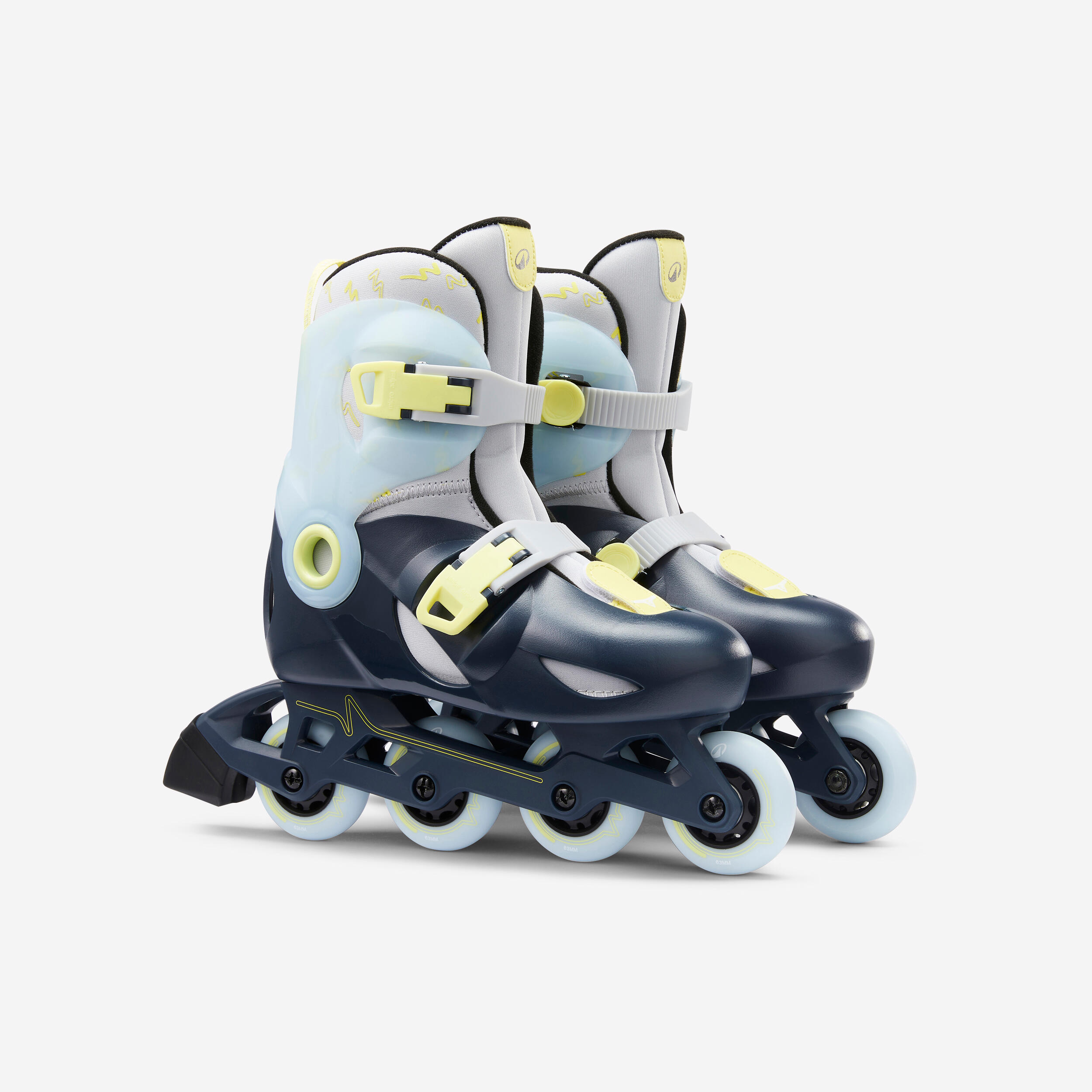 Kids' Inline Skates Adjustable to 3 Sizes - Play 5 Blue/Lemon yellow - OXELO