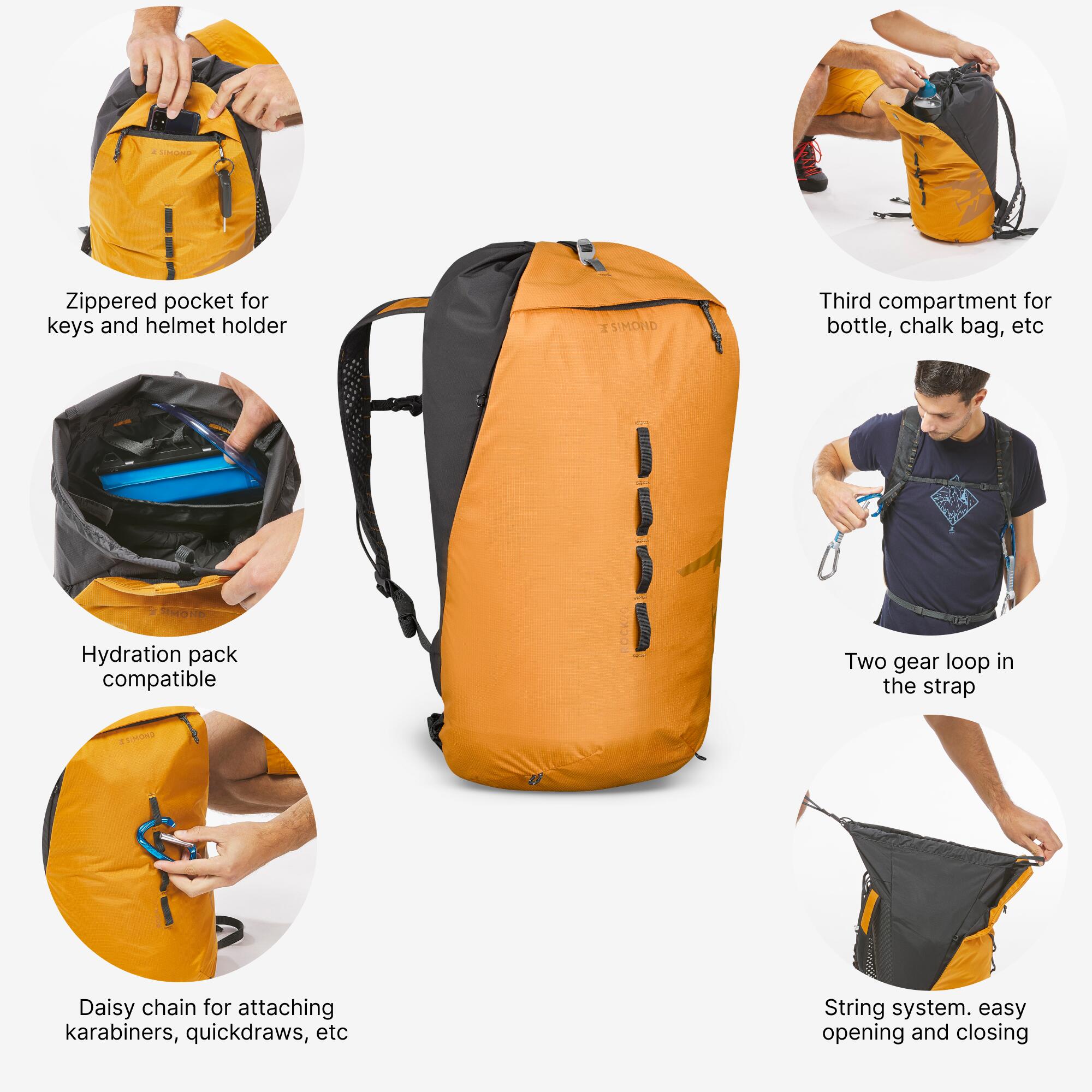 Climbing Backpack 20 Litres - ROCK 20 Ocre