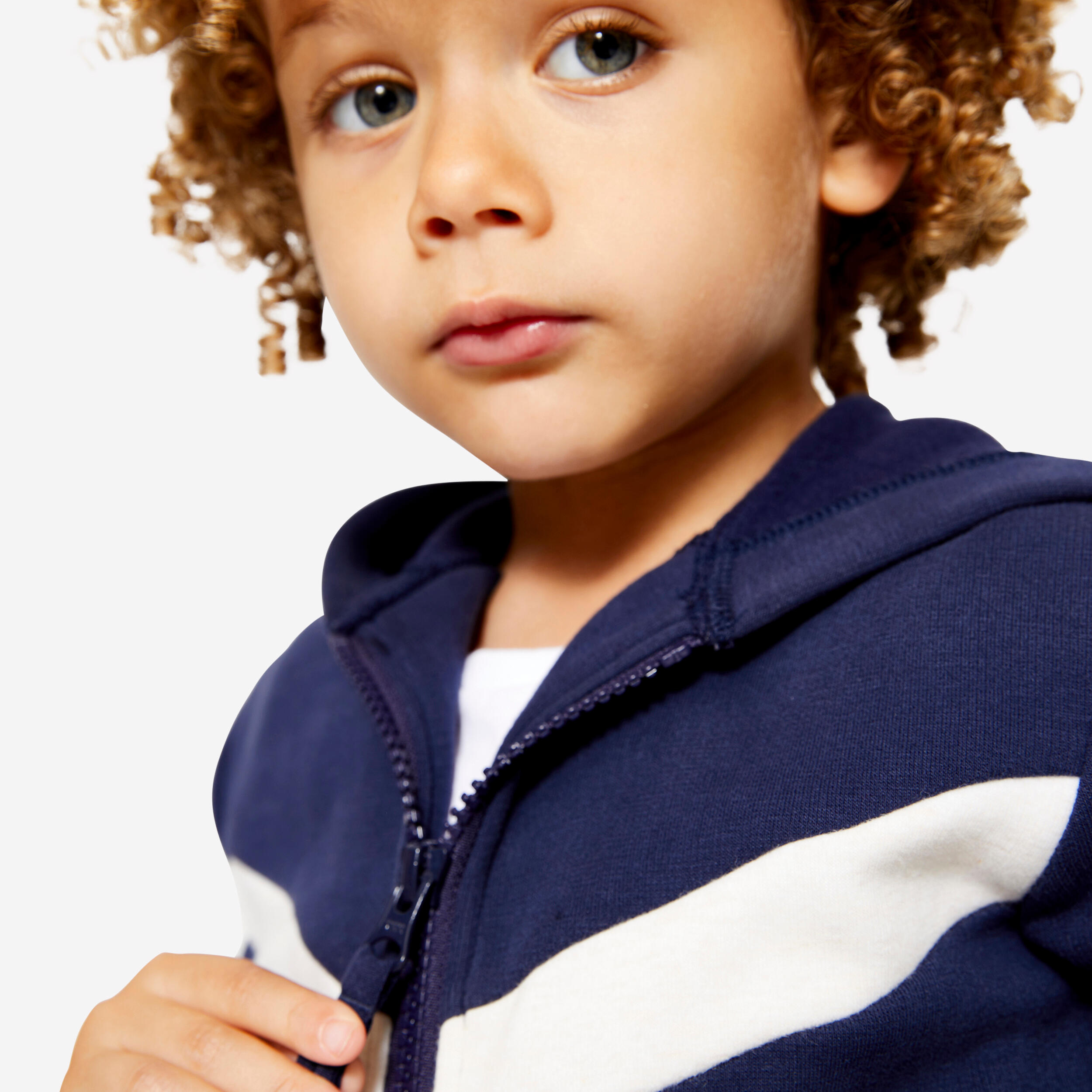 Felpa bambino ginnastica con zip pesante blu-beige da 1 a 5/6 anni 3/6