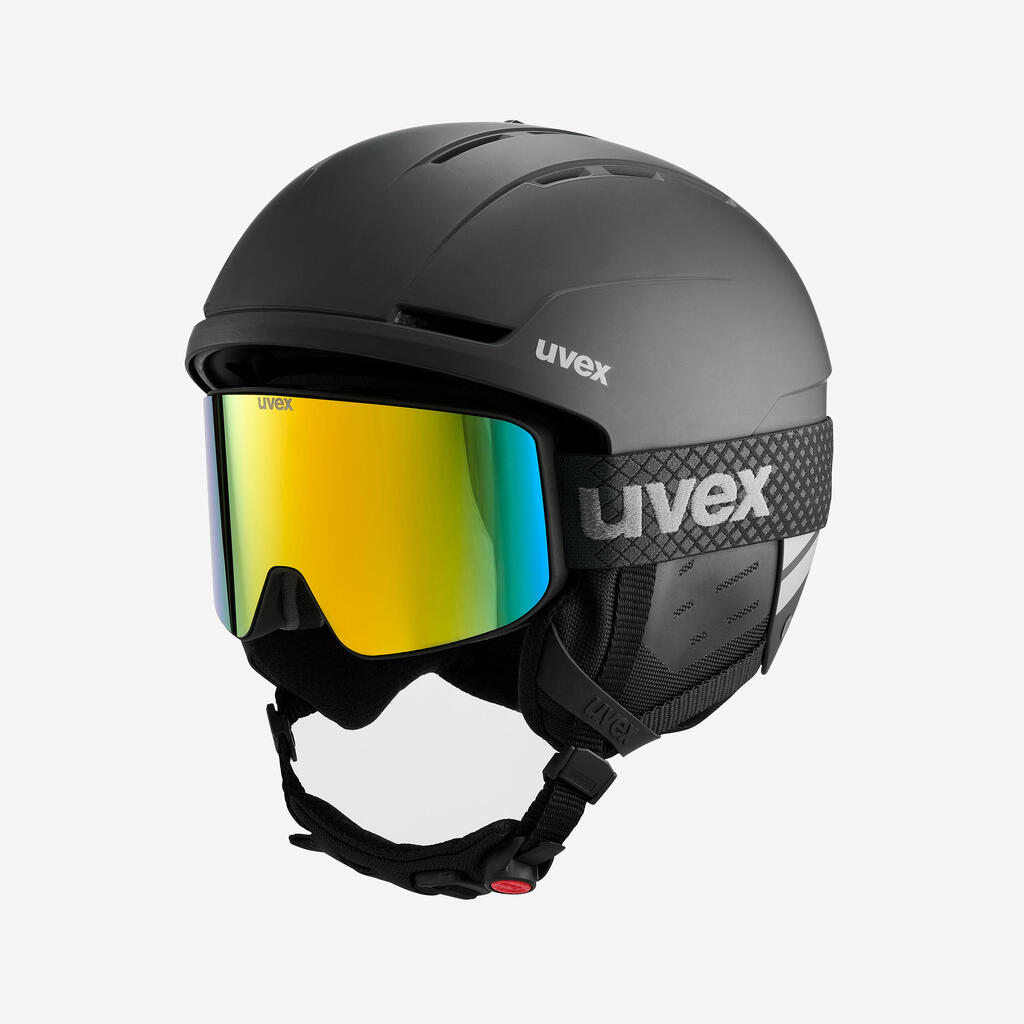 Adult Ski Helmet + Goggles, UVEX Black