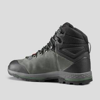 Men Trekking Leather Waterproof Shoes - High Ankle Cross Contact Grip MT100 - Khaki