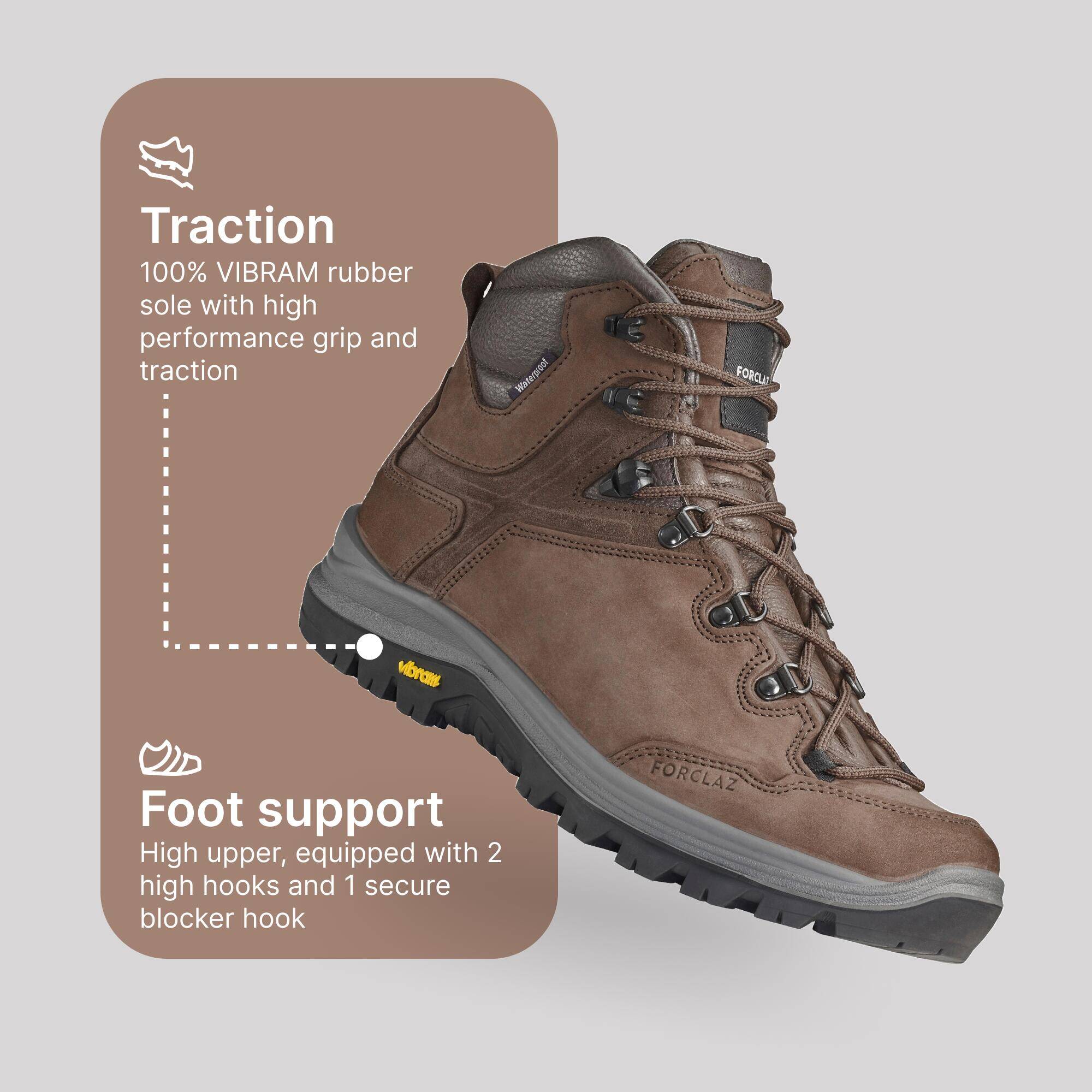 Men's Leather Boots Waterproof Vibram MT500 Brown -  4