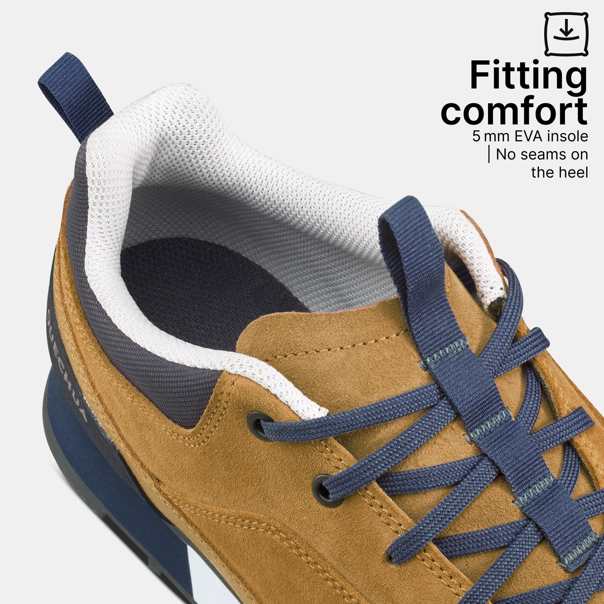 Men Low Ankle Leather Hiking Shoes with Built-in Socks - NH500