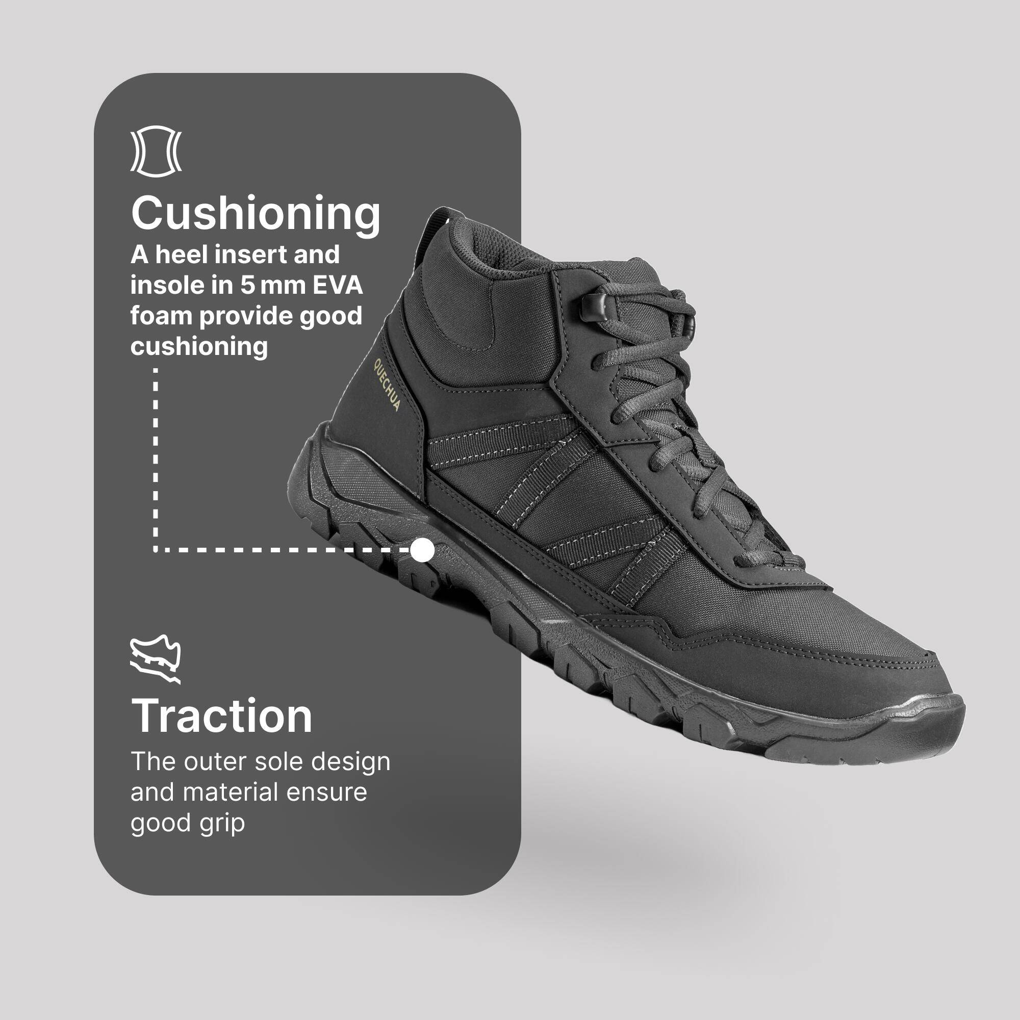 Men Mid Ankle Hiking Shoes Black - NH100 -  3
