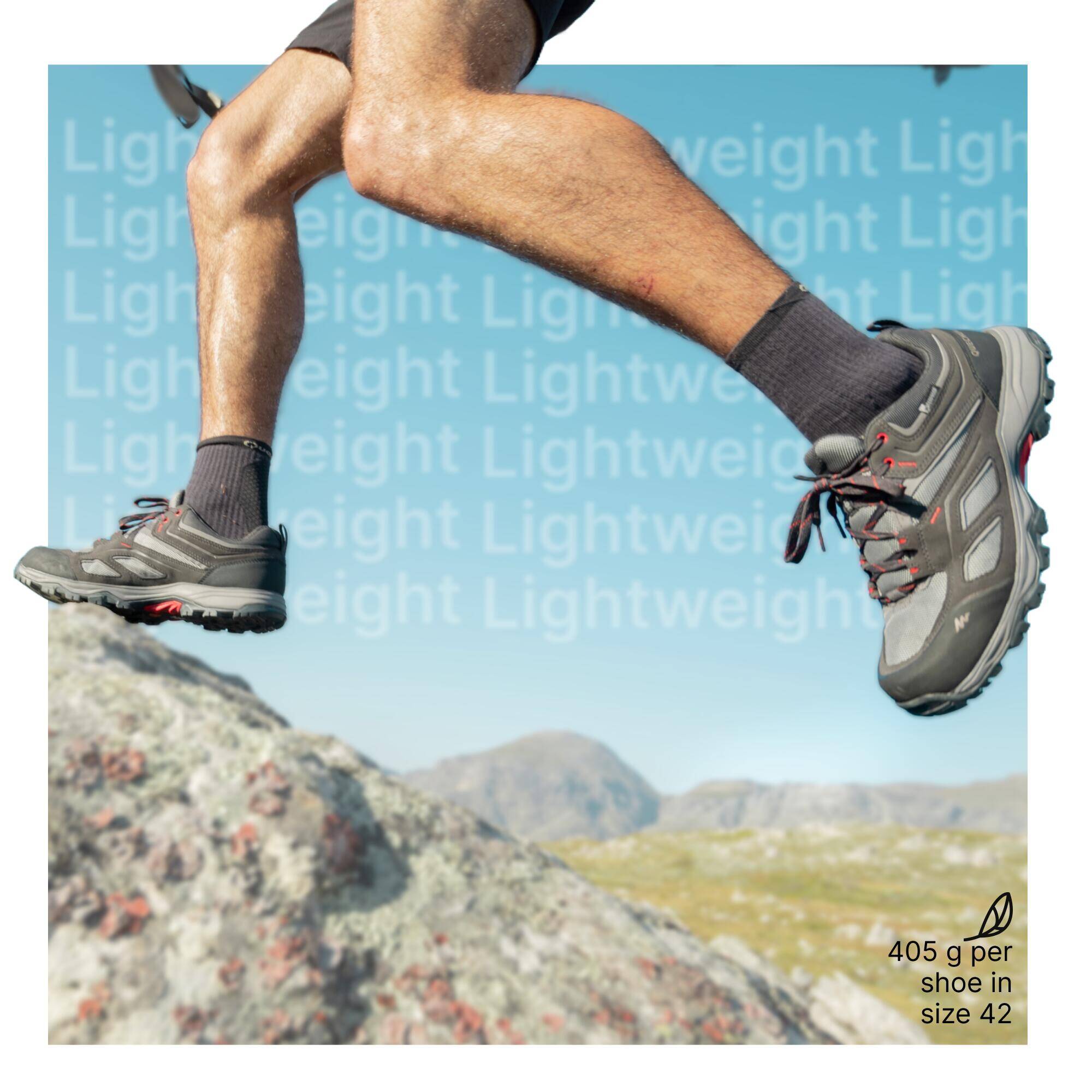 Men Low Ankle Waterproof Hiking Shoes with Non-Slip Outsole Grey - MH100 -  3