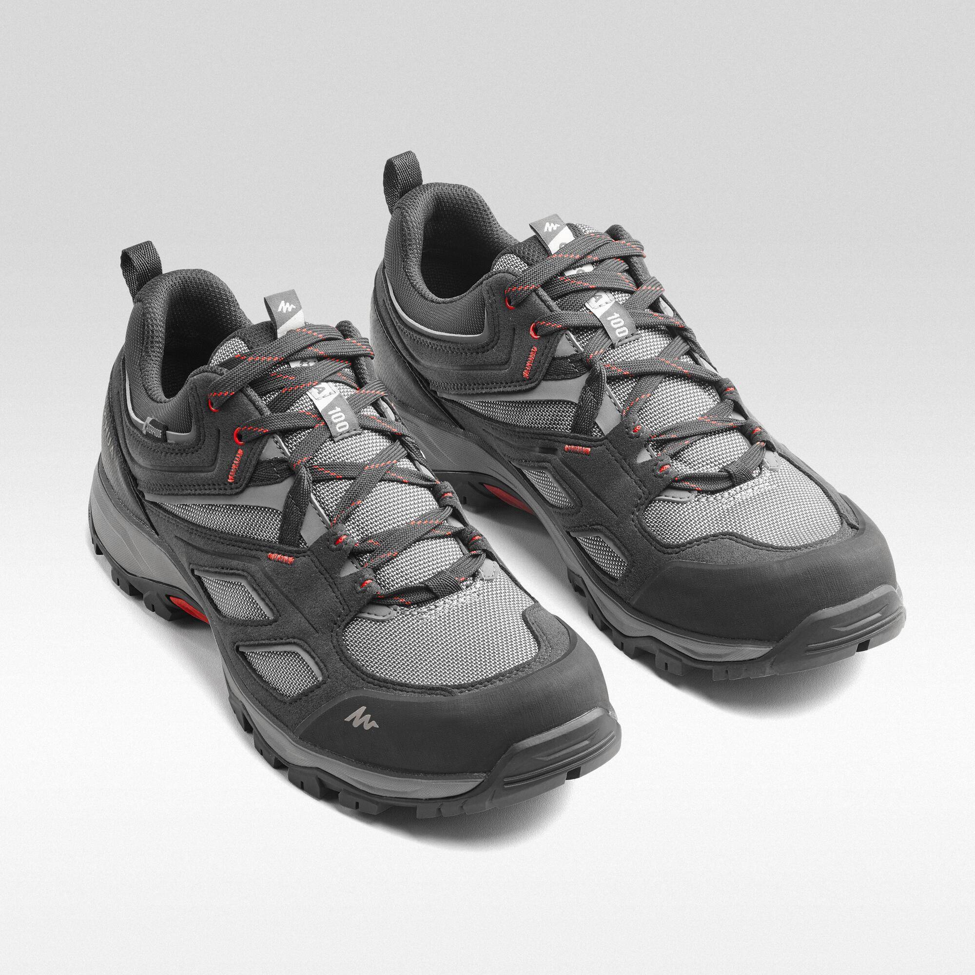 Men Low Ankle Waterproof Hiking Shoes with Non-Slip Outsole Grey - MH100 -  1