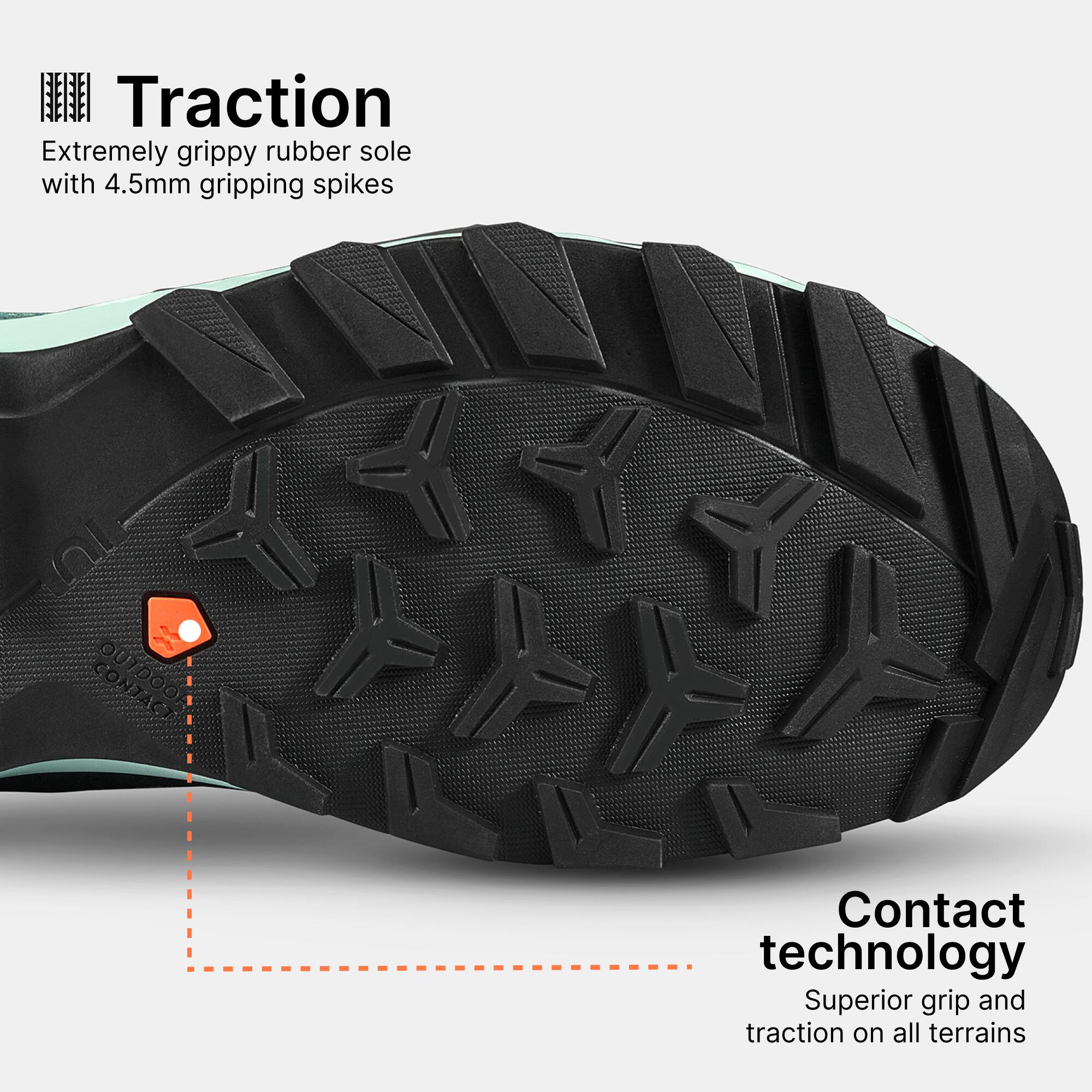 Women Waterproof Hiking Shoes Mid Ankle with Cushion Comfort Green - MH500