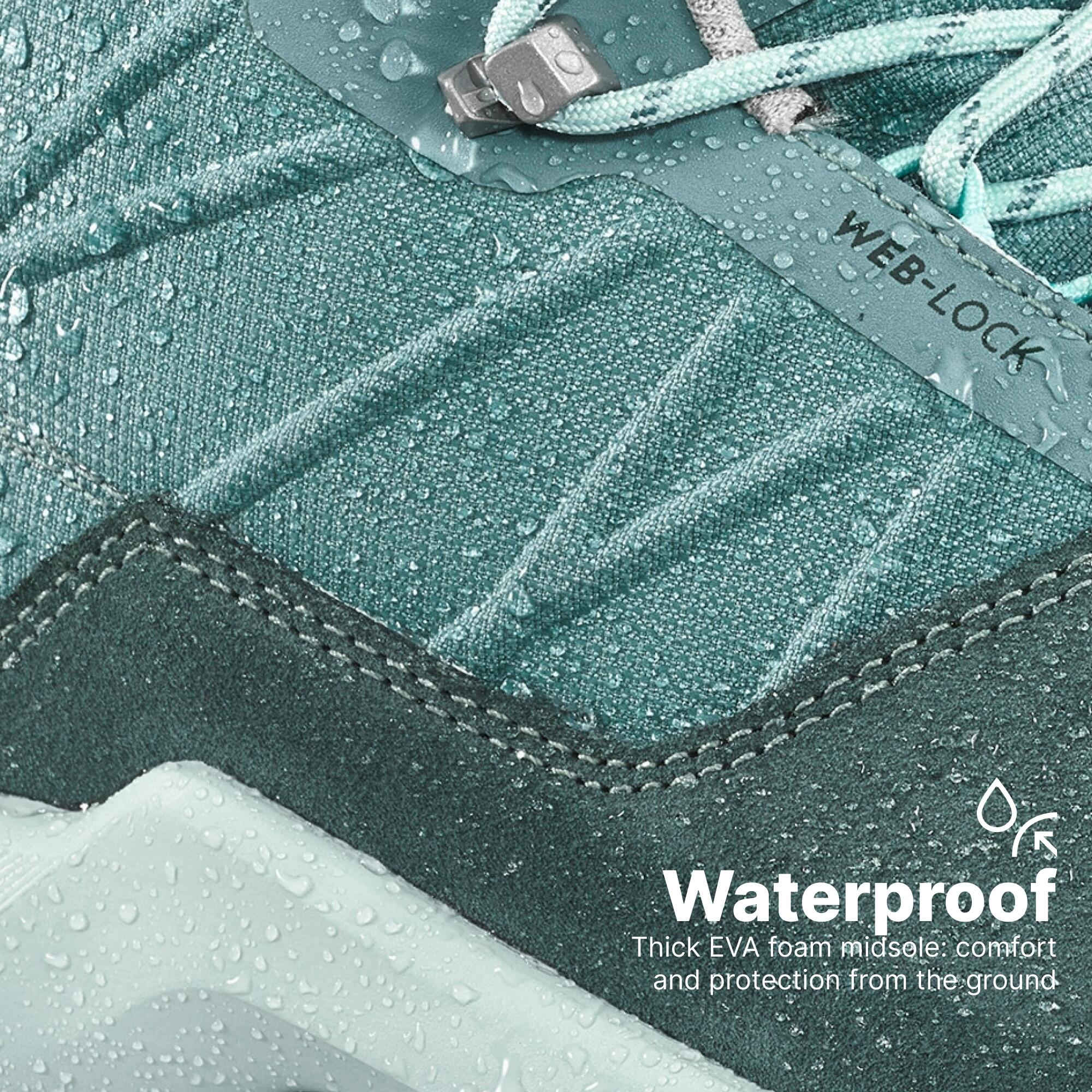 Women Waterproof Hiking Shoes Mid Ankle with Cushion Comfort Green - MH500