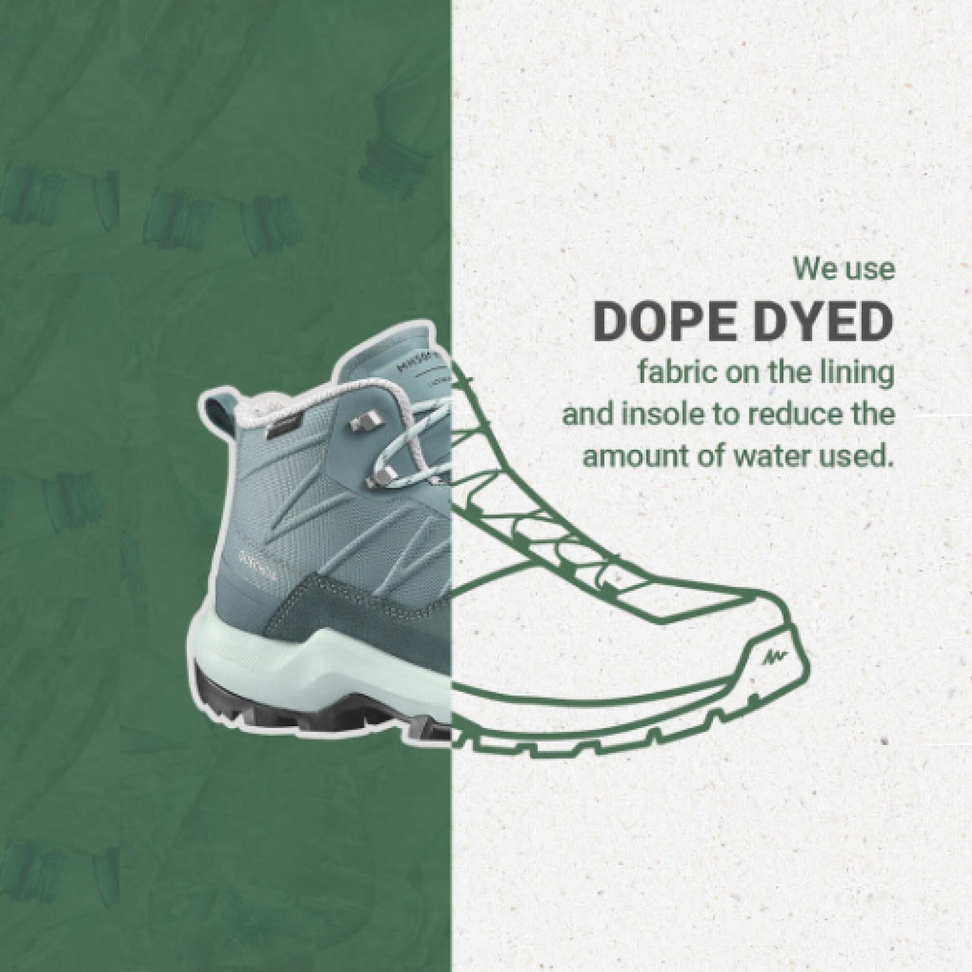 Women Waterproof Hiking Shoes Mid Ankle with Cushion Comfort Green - MH500