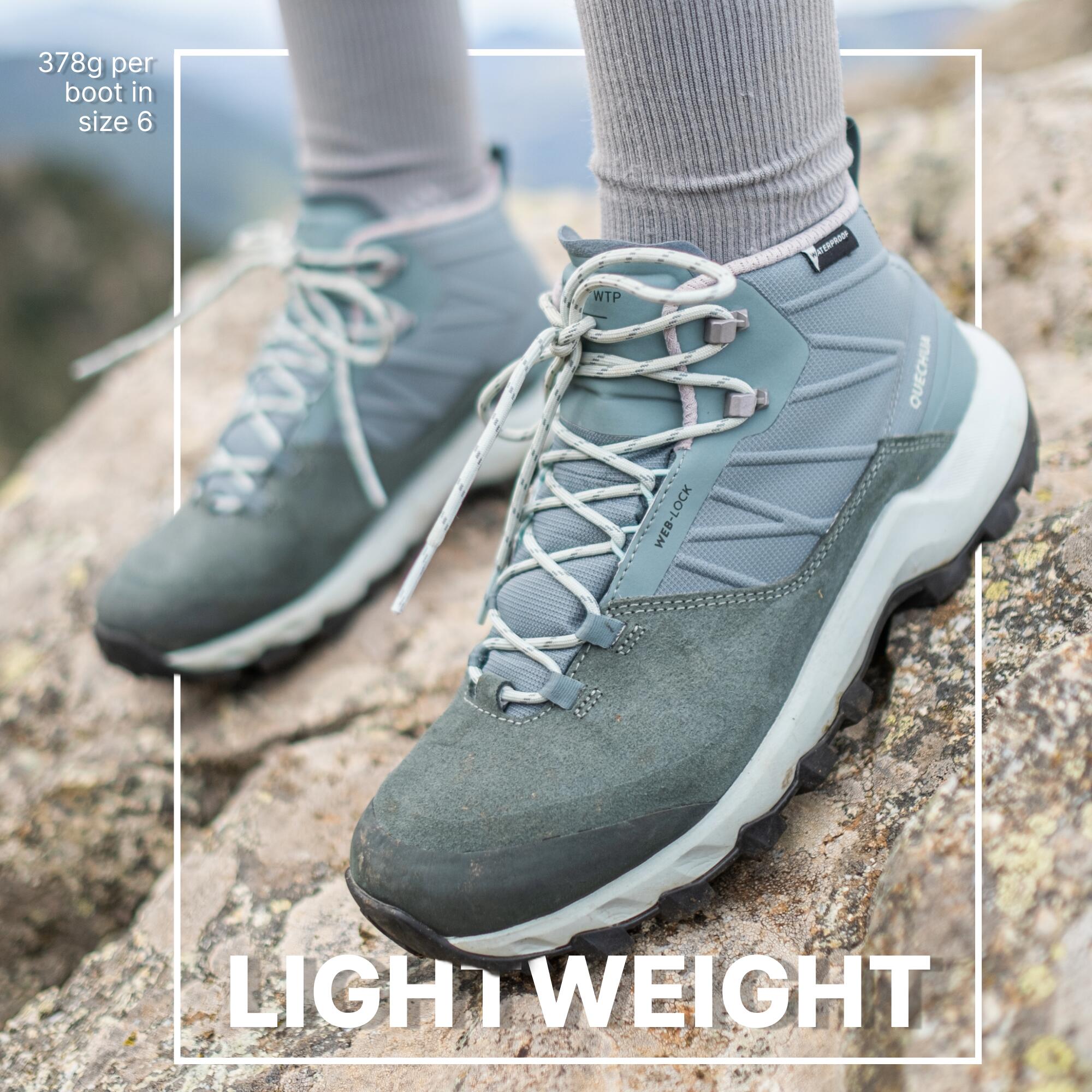 Women Waterproof Hiking Shoes Mid Ankle with Cushion Comfort Green - MH500