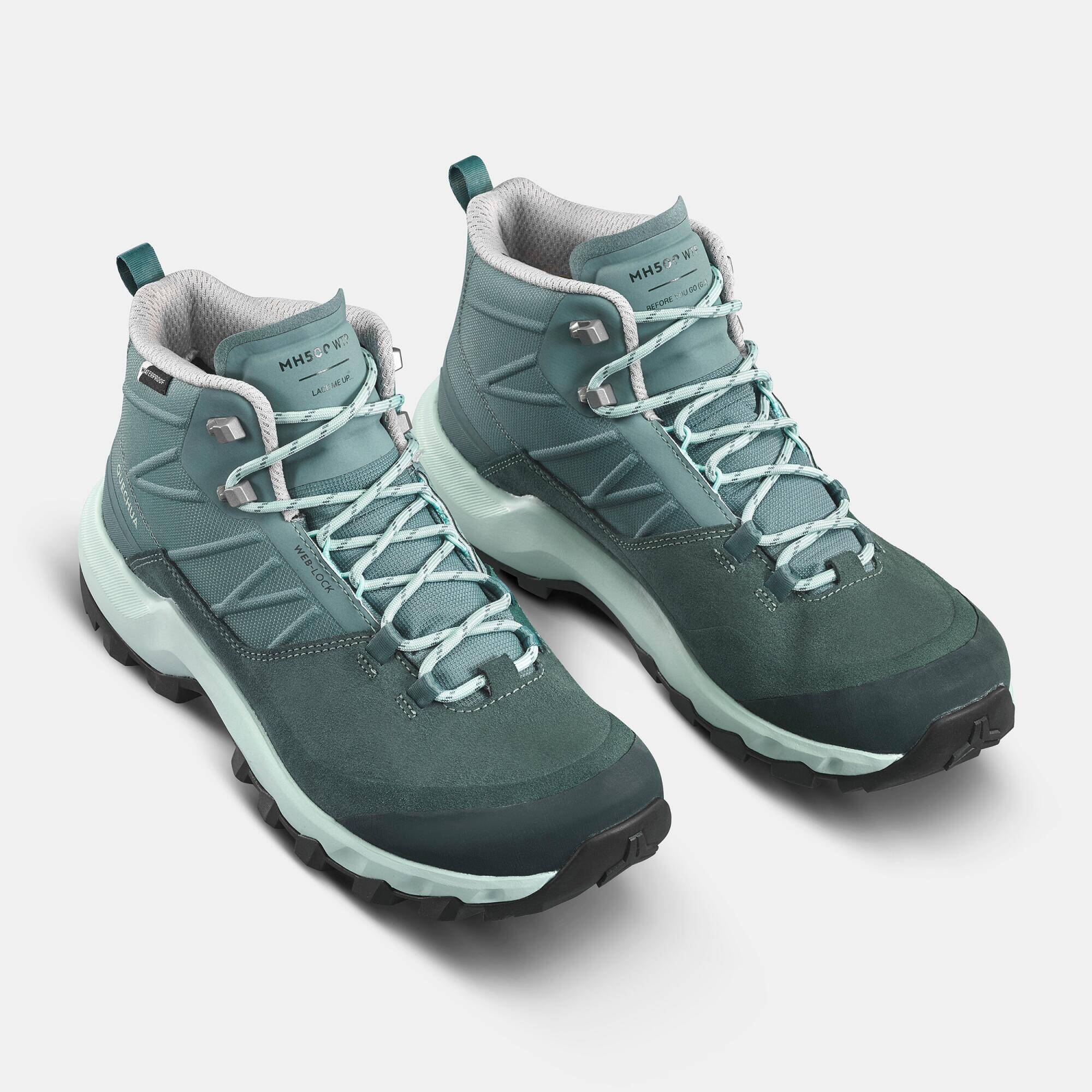 Women Waterproof Hiking Shoes Mid Ankle with Cushion Comfort Green - MH500 -  1