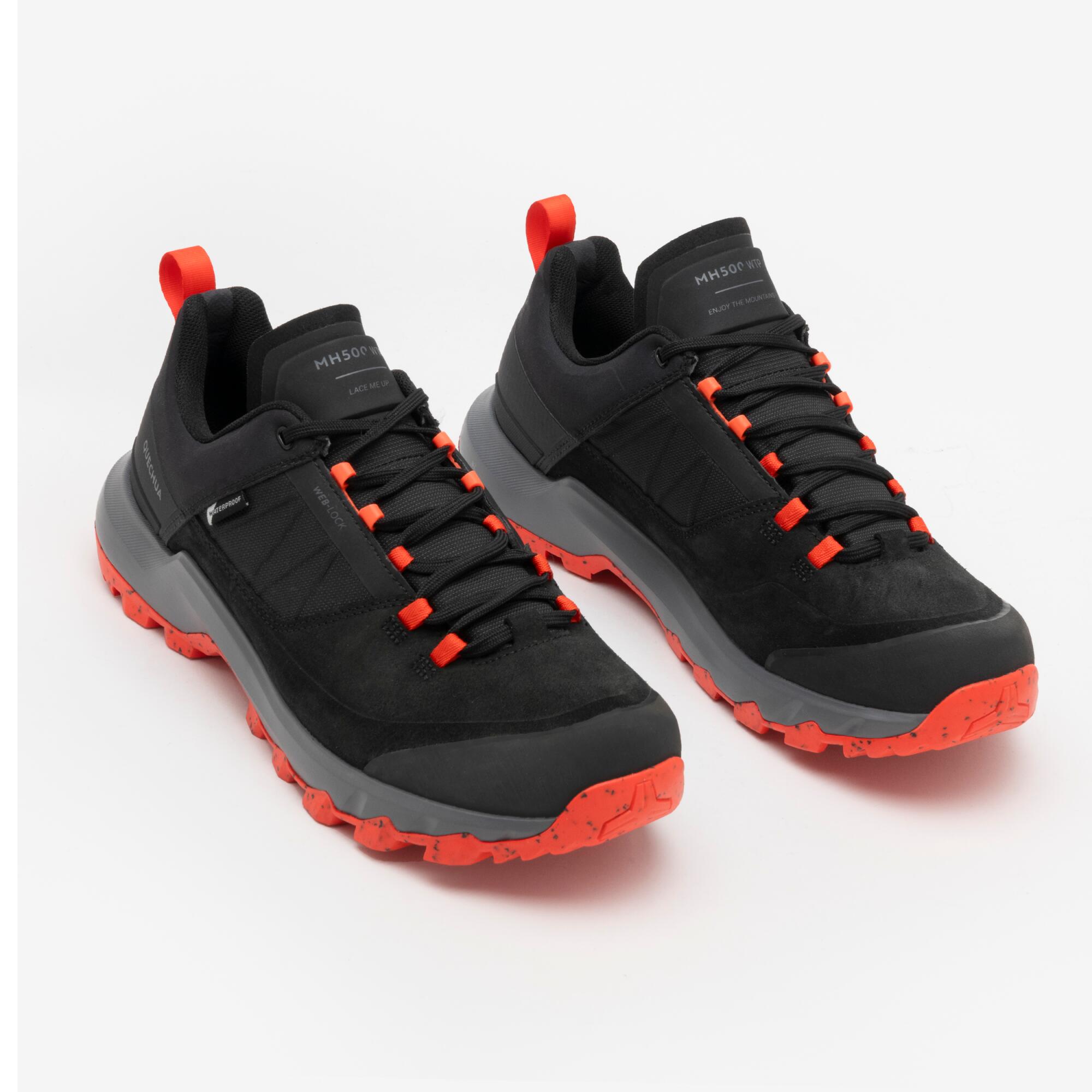 Men Waterproof Hiking Shoes Low Ankle with Cushion Comfort Black - MH500