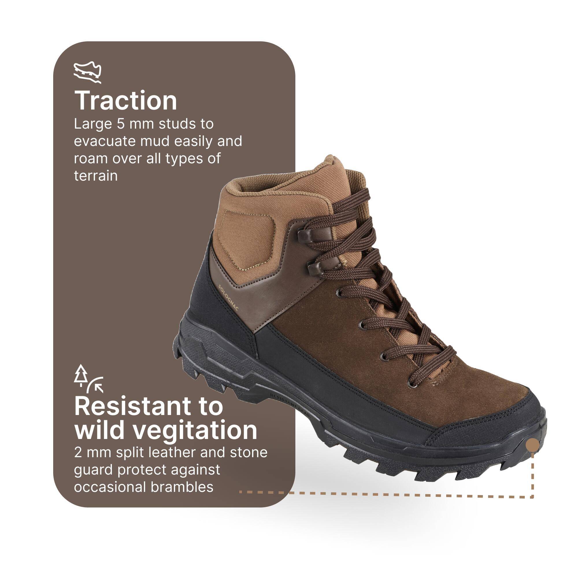 Outdoor Boots Water Repellant Wildlife Crosshunt 100 Mid- Brown -  4