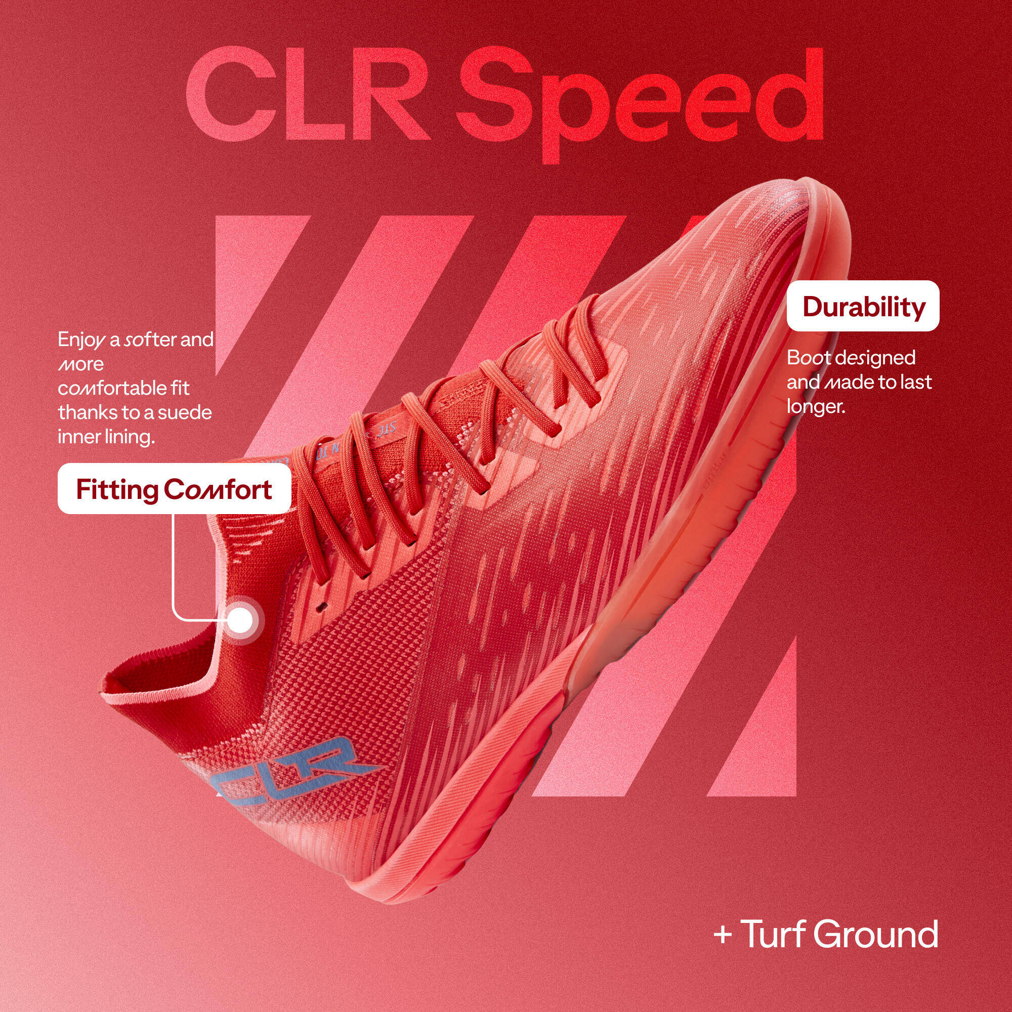 Men Football Shoes for Turf CLR Speed - Neon Red -  5