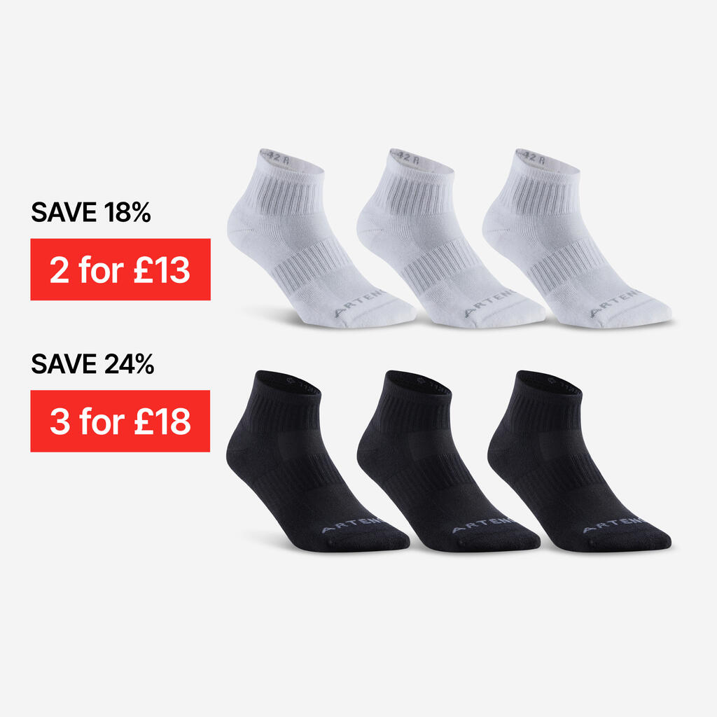 Mid Tennis Socks RS 500 Tri-Pack - White/Purple/Stripes
