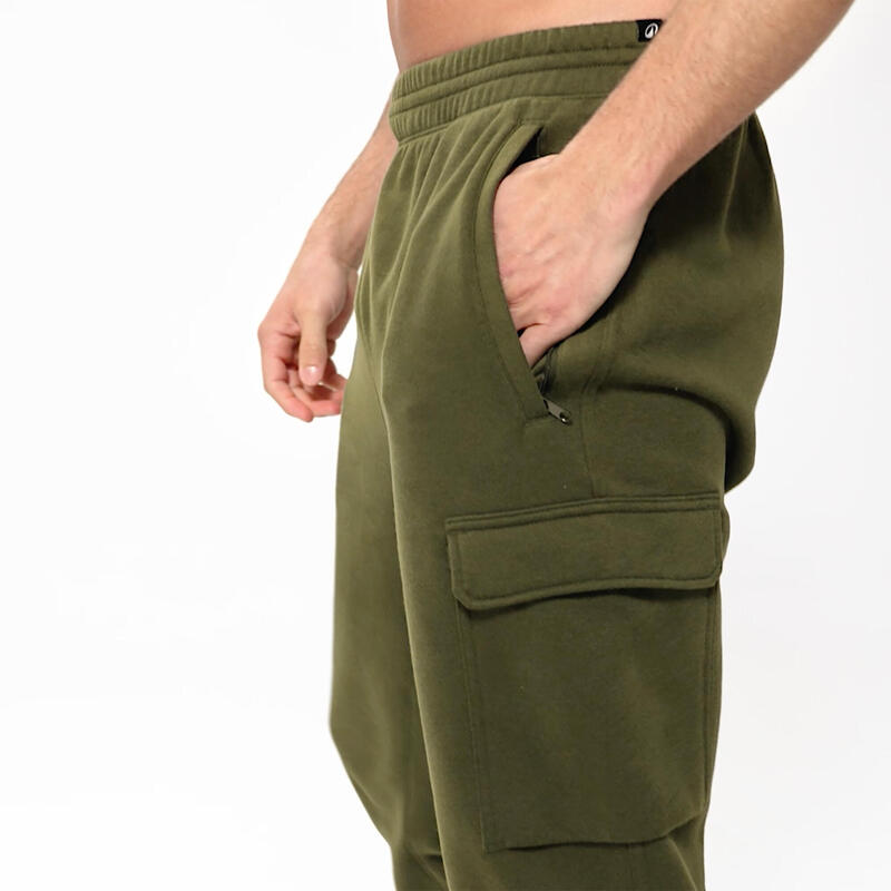 Pantalon jogging fitness homme, vert kaki
