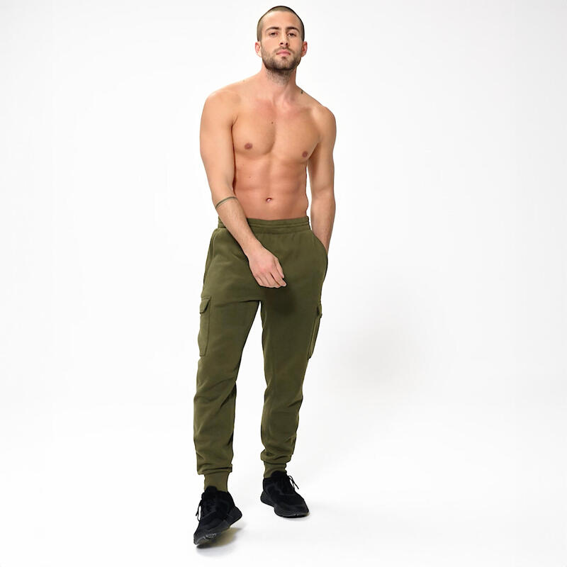 Pantalon jogging fitness homme, vert kaki