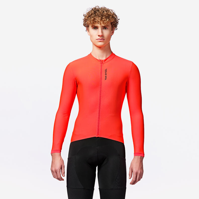 Maillot Ciclismo Carretera Unisex Entretiempo Manga Larga Racer 2 Naranja fluor