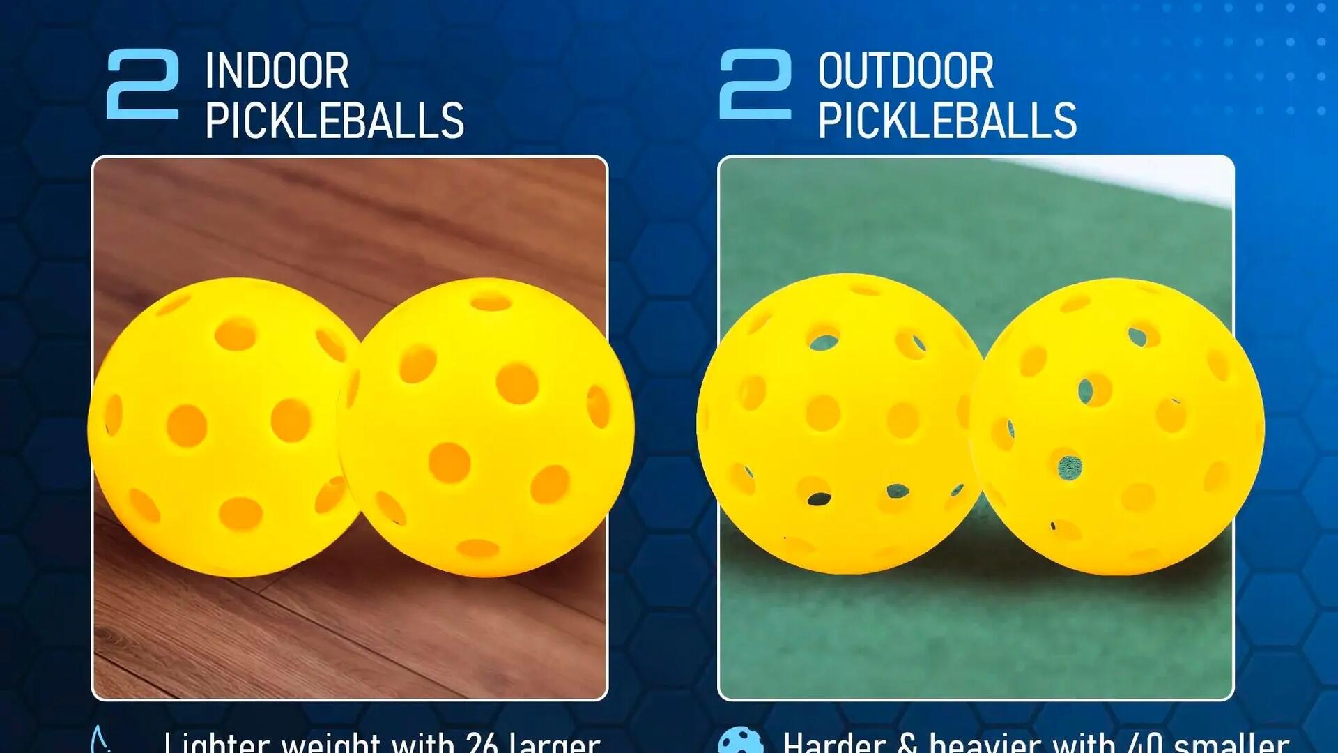 De twee verschillende pickleball-ballen voor indoor- of outdoor pickleball.