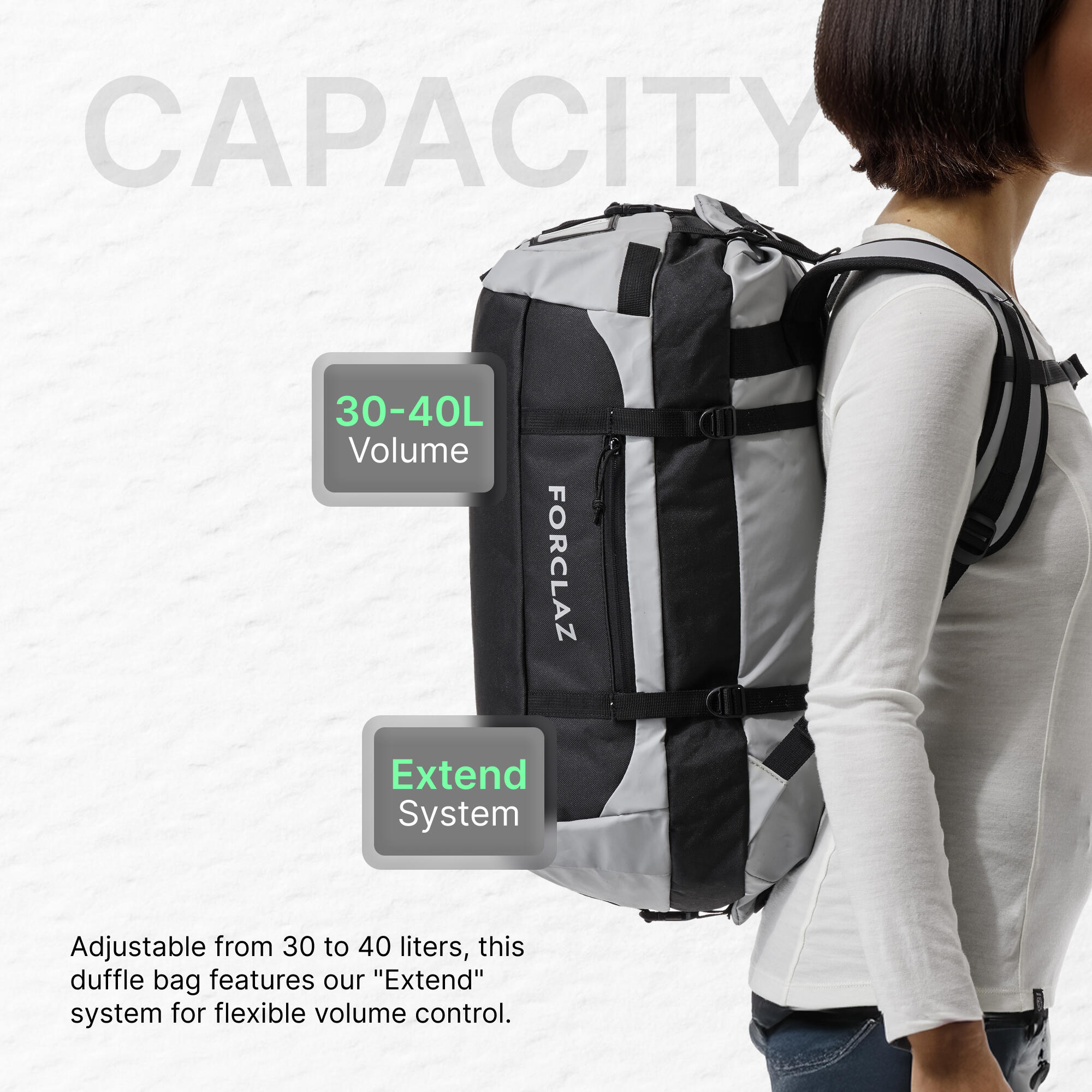 Decathlon 120 Litre Duffle Bag Duffle Carry Bag 30/40L Extend Grey