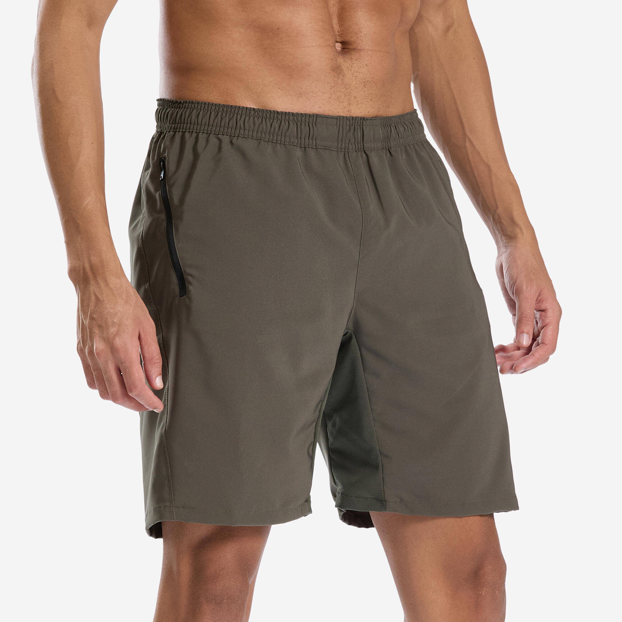 Men's Zip-Pocket Breathable Essential Fitness Shorts - Khaki -  1