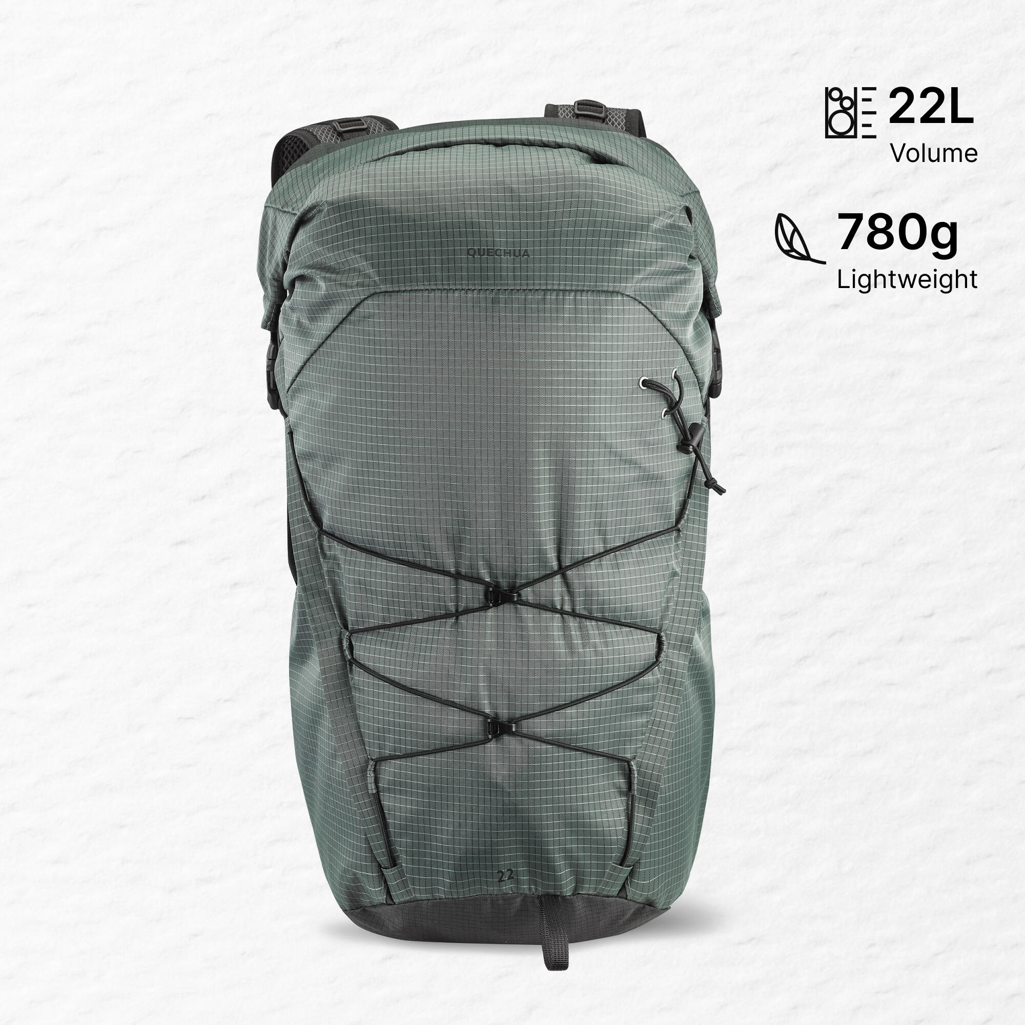 22 L Rolltop Mountain Hiking Backpack MH500 Light Green