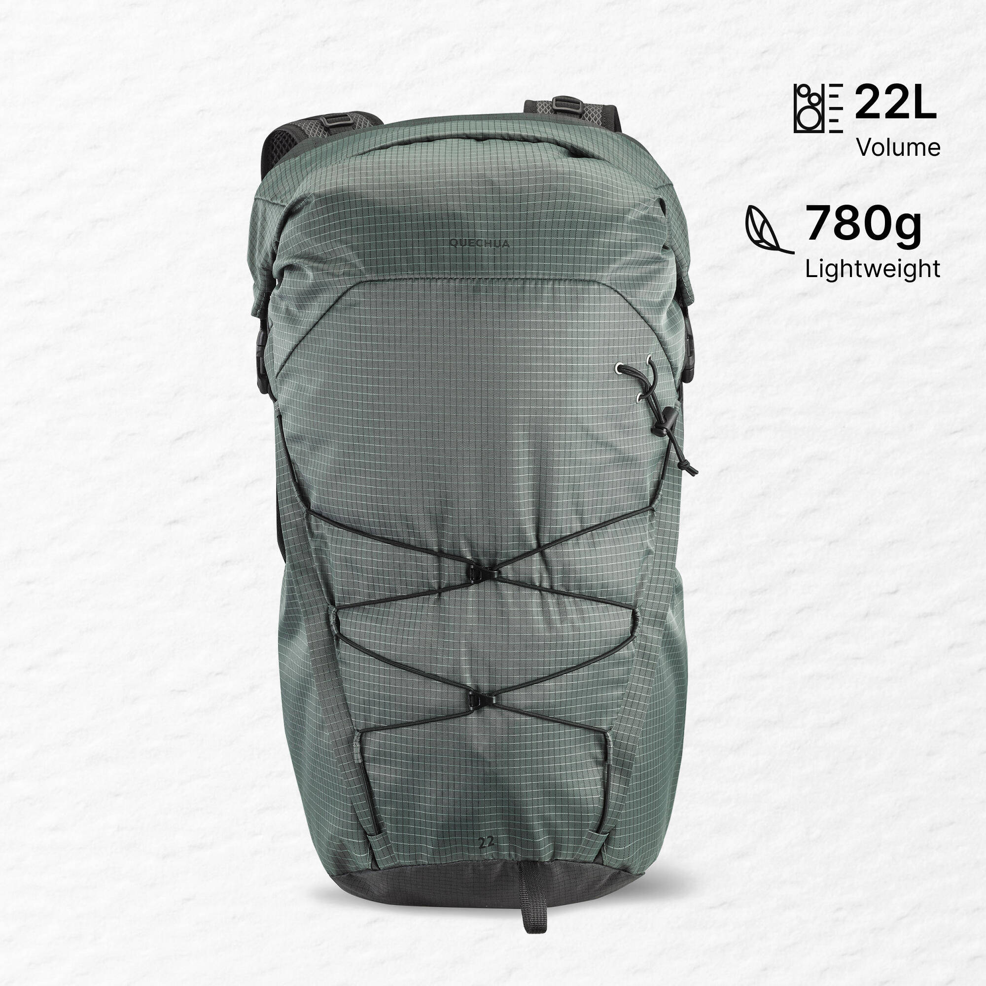 22 L Rolltop Mountain Hiking Backpack - MH500 Light Green -  1