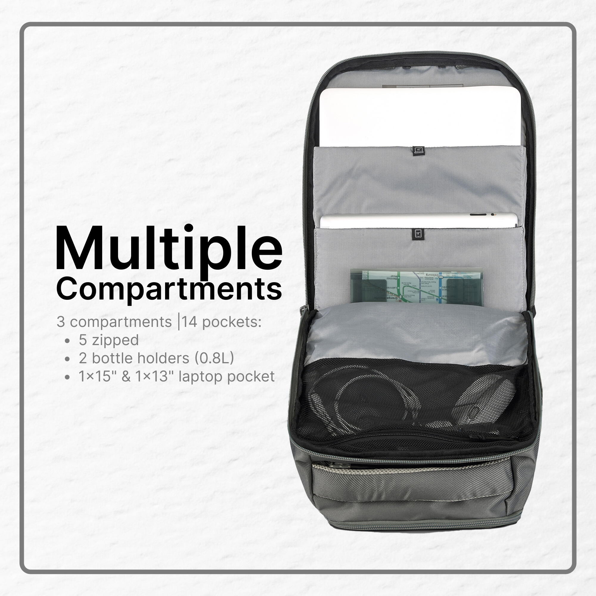 Multi-pocket hiking backpack 23 L, Escape 500 - Grey